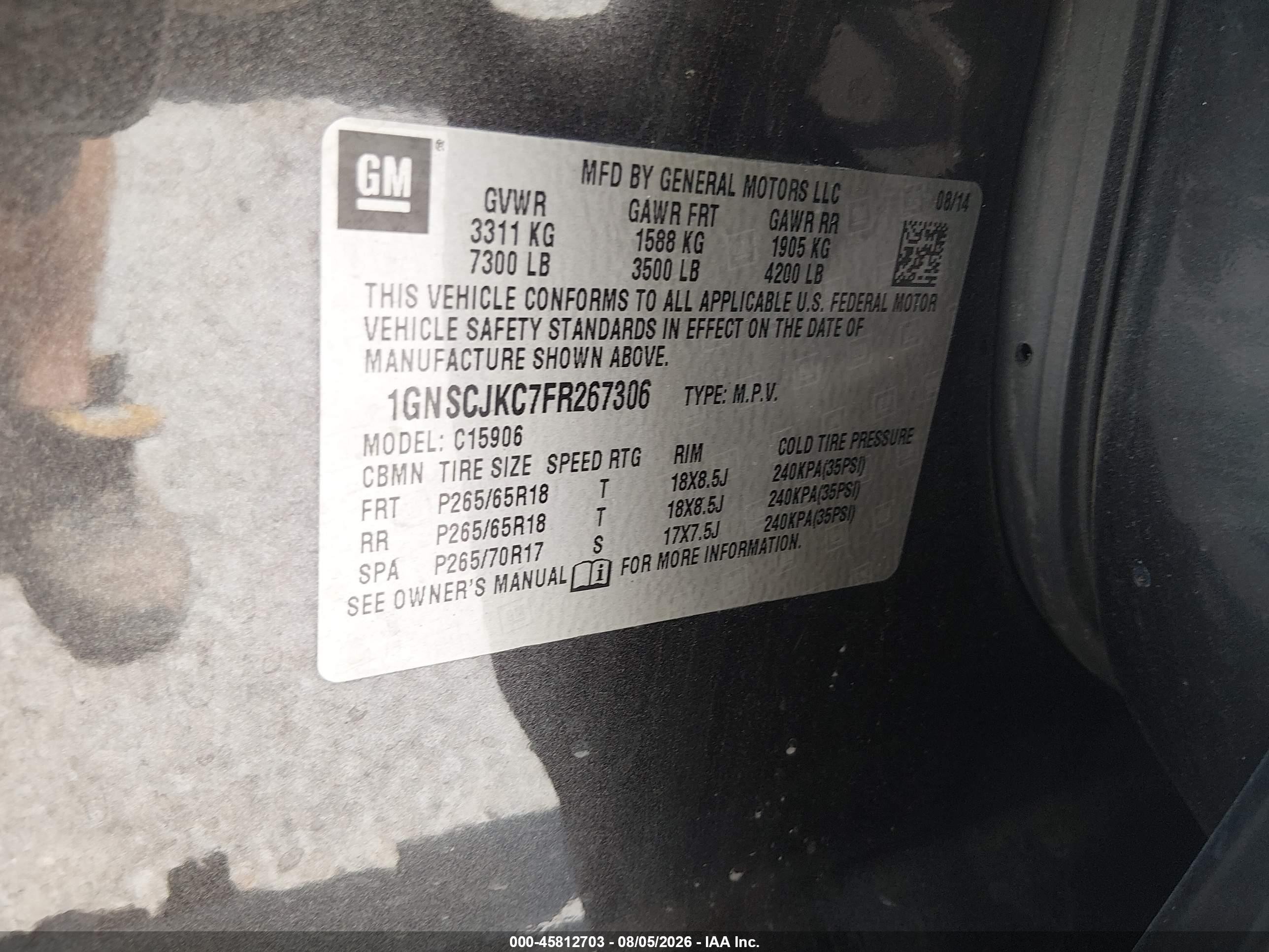 2015 Chevrolet Suburban Lt Gray vin: 1GNSCJKC7FR267306