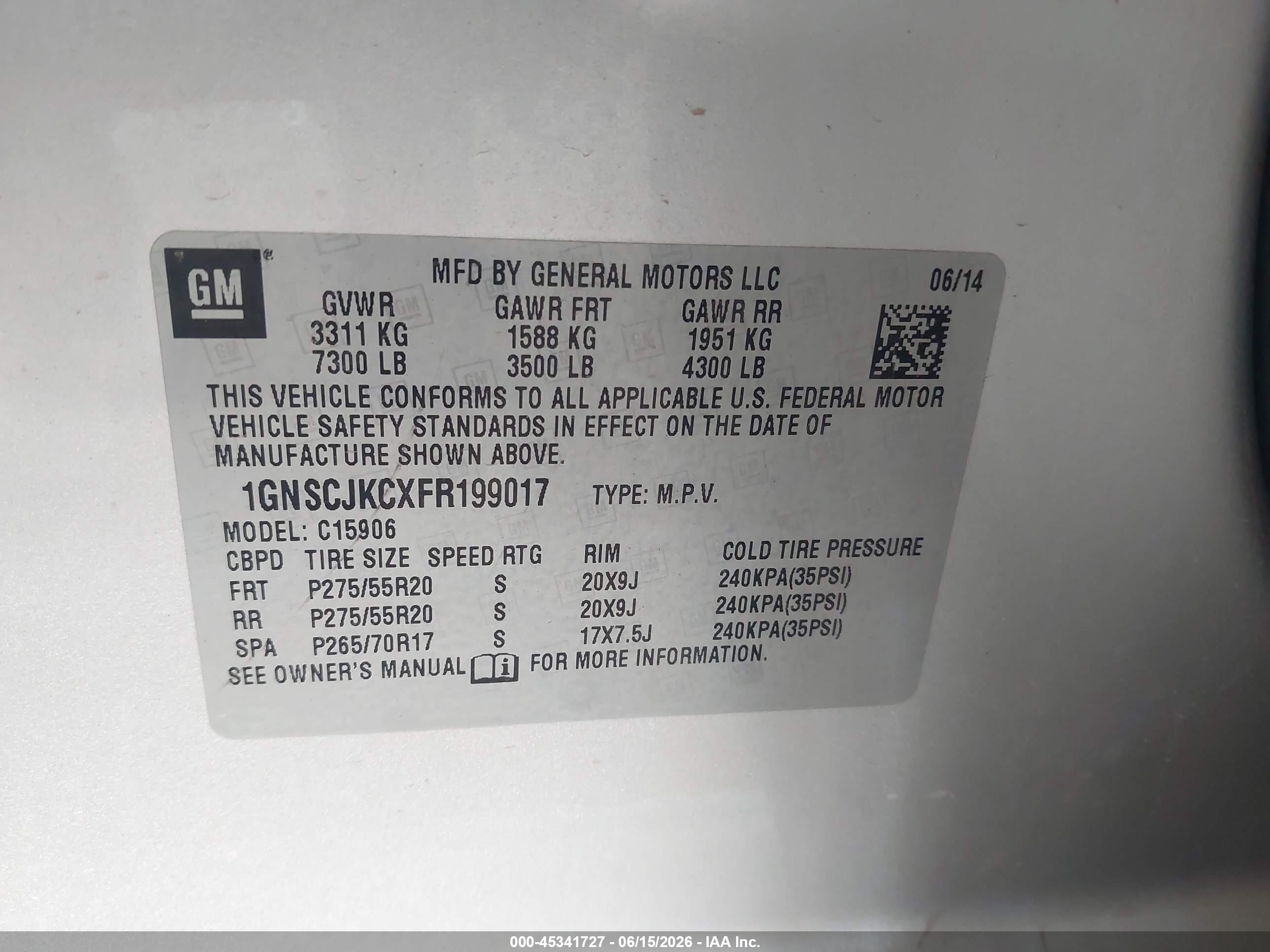 2015 Chevrolet Suburban 1500 Lt Gray vin: 1GNSCJKCXFR199017