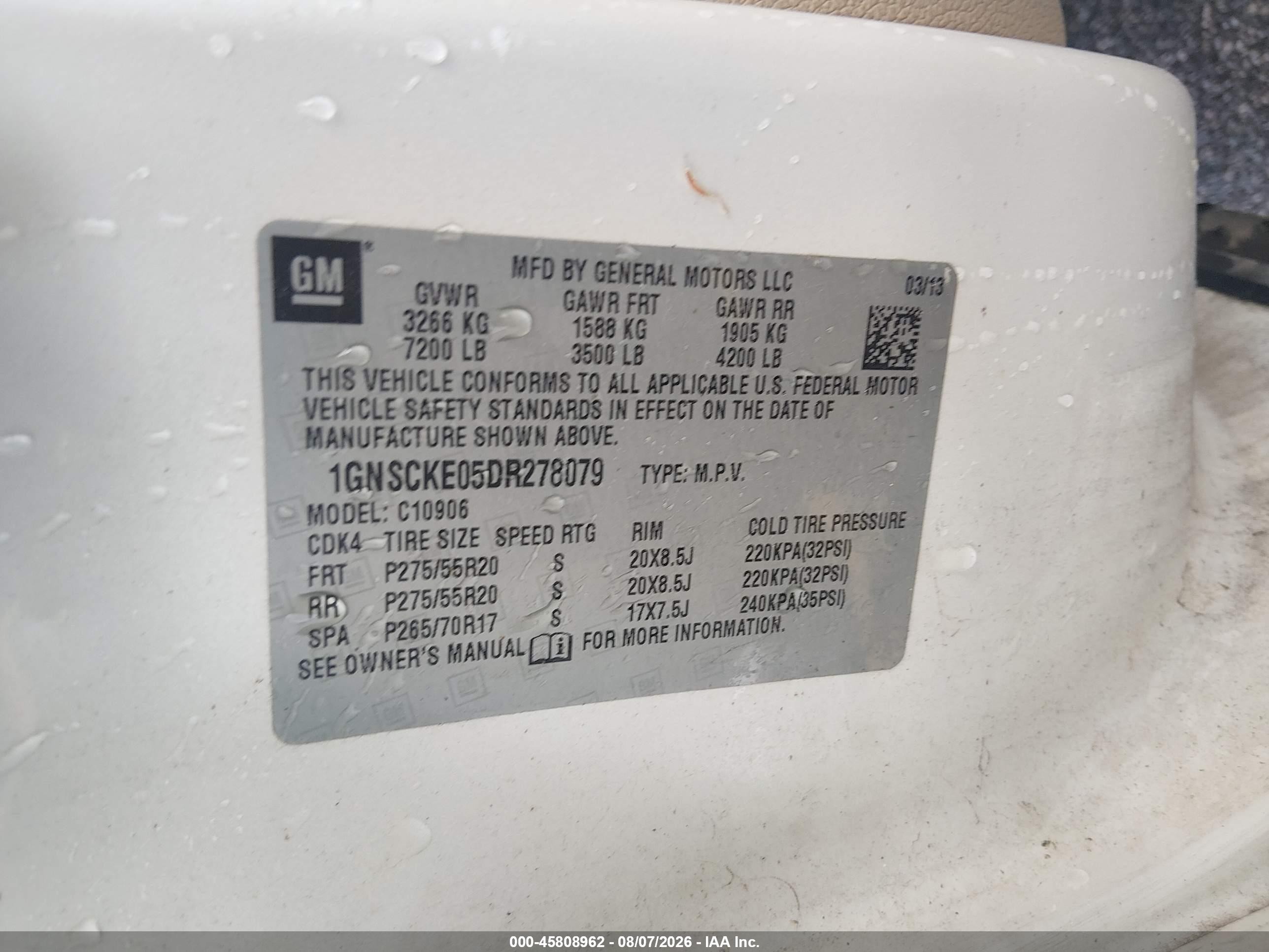 2013 Chevrolet Suburban 1500 Ltz White vin: 1GNSCKE05DR278079