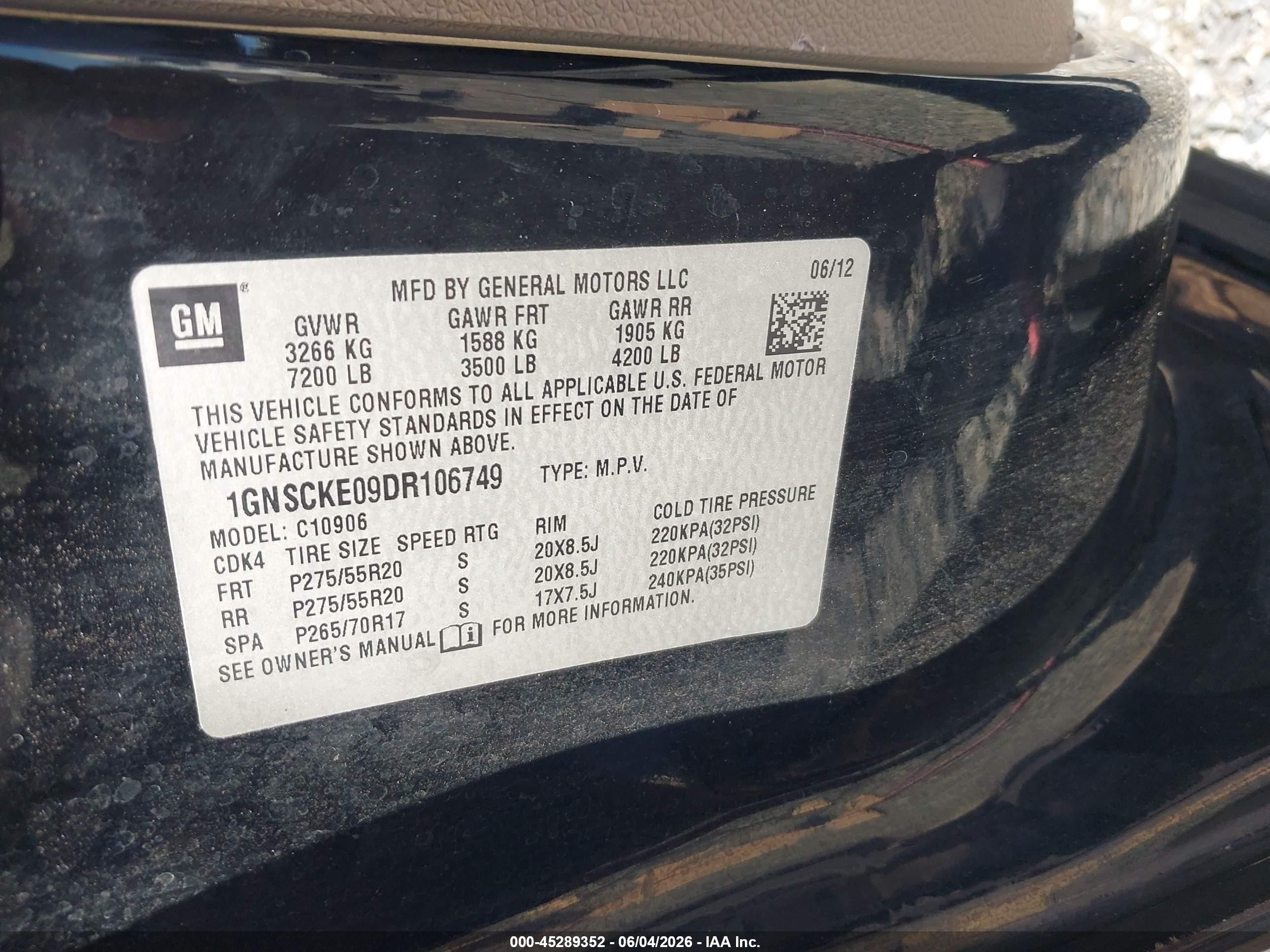 2013 Chevrolet Suburban 1500 Ltz Black vin: 1GNSCKE09DR106749