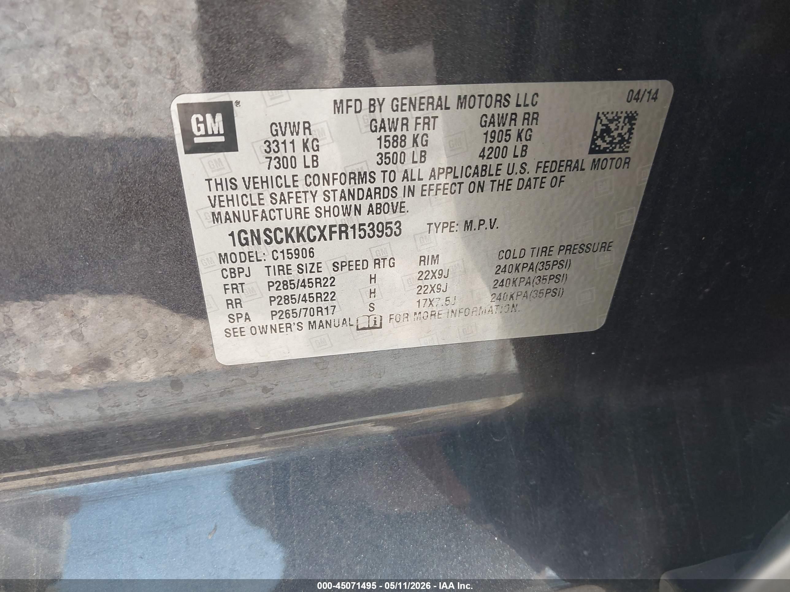 2015 Chevrolet Suburban 1500 Ltz Gray vin: 1GNSCKKCXFR153953