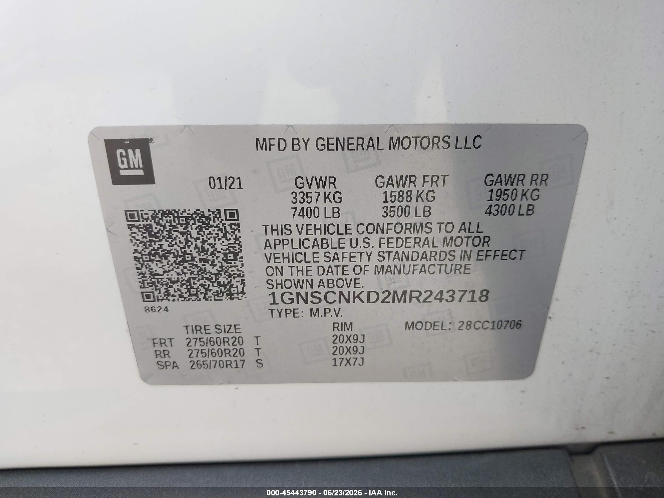 2021 Chevrolet Tahoe 2wd Lt White vin: 1GNSCNKD2MR243718