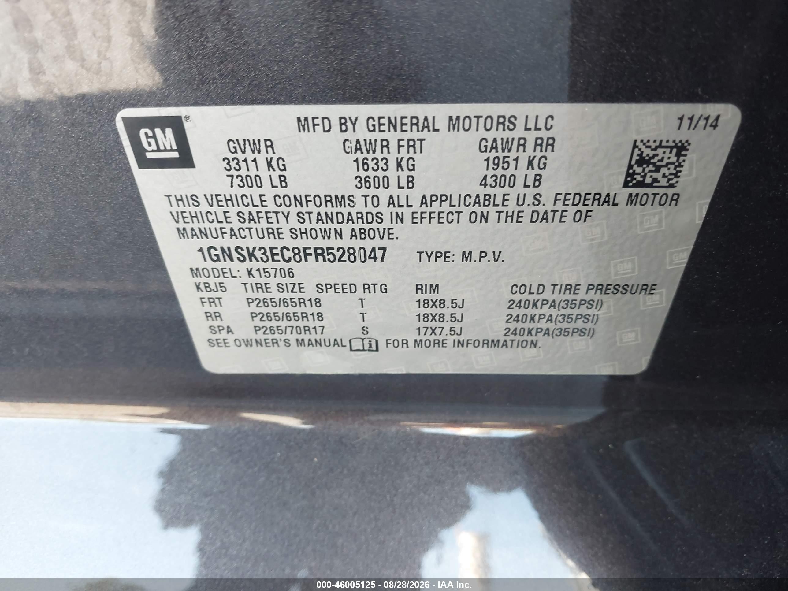 2015 Chevrolet Tahoe Commercial Fleet Черный vin: 1GNSK3EC8FR528047