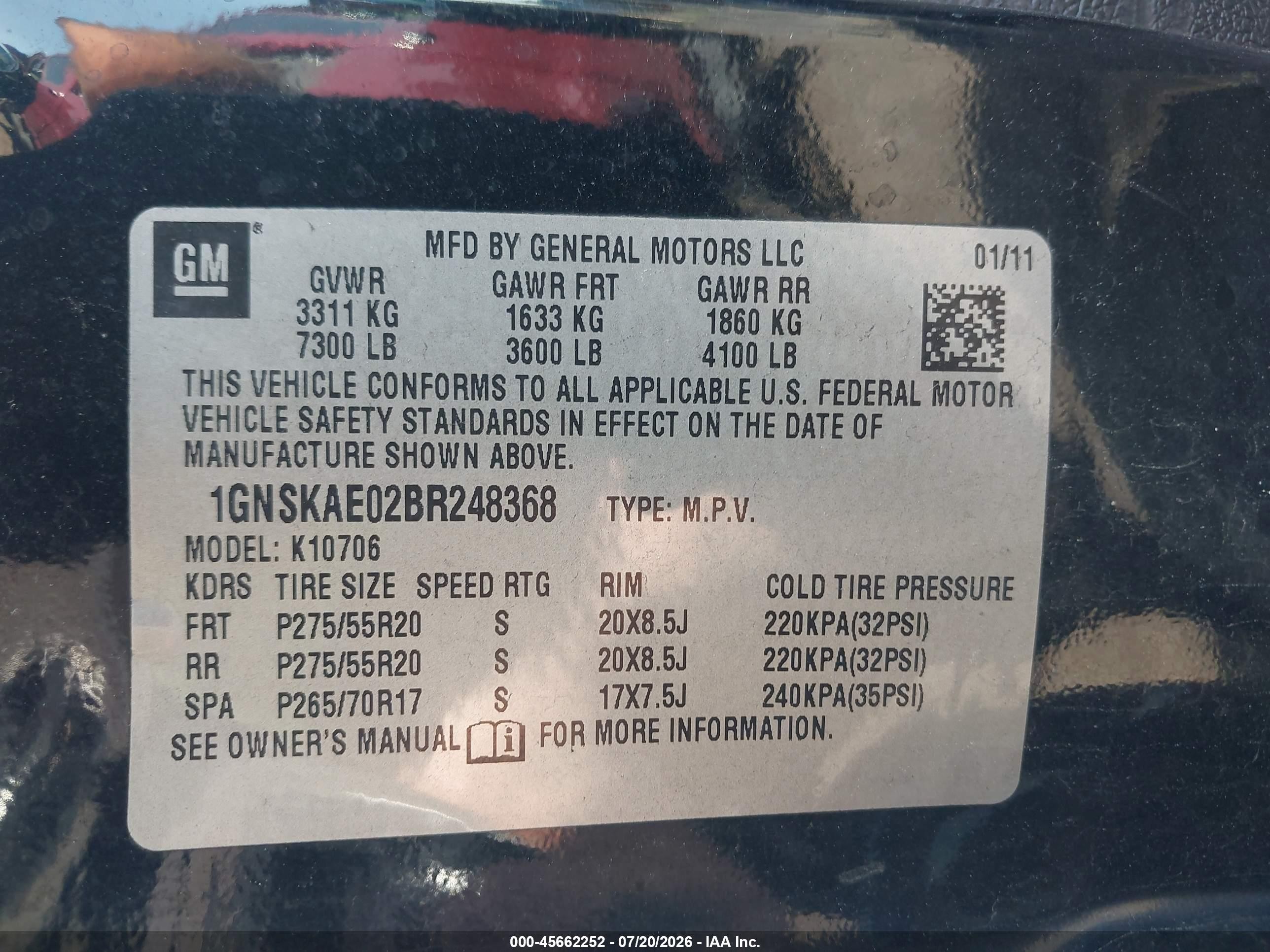 2011 Chevrolet Tahoe Ls Black vin: 1GNSKAE02BR248368