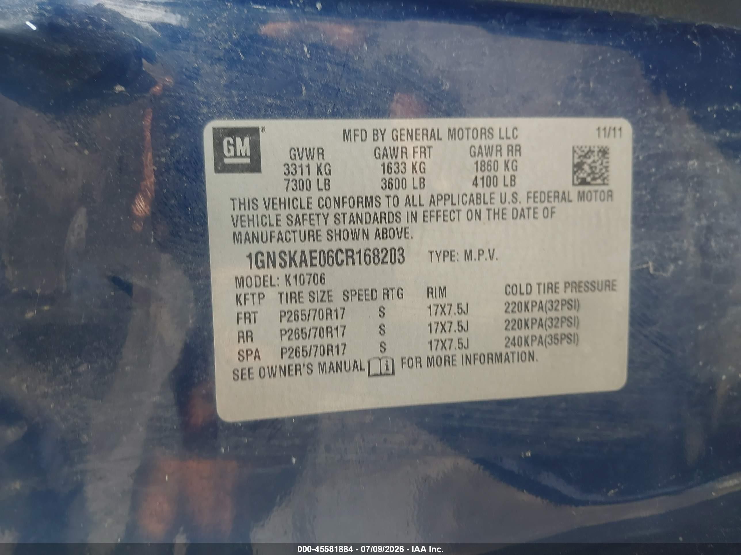 2012 Chevrolet Tahoe Ls Blue vin: 1GNSKAE06CR168203