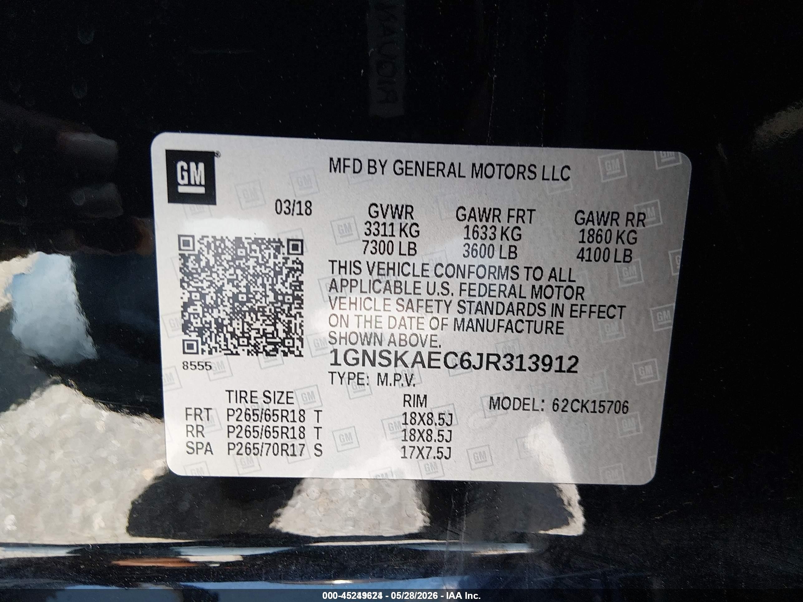 2018 Chevrolet Tahoe Ls Черный vin: 1GNSKAEC6JR313912