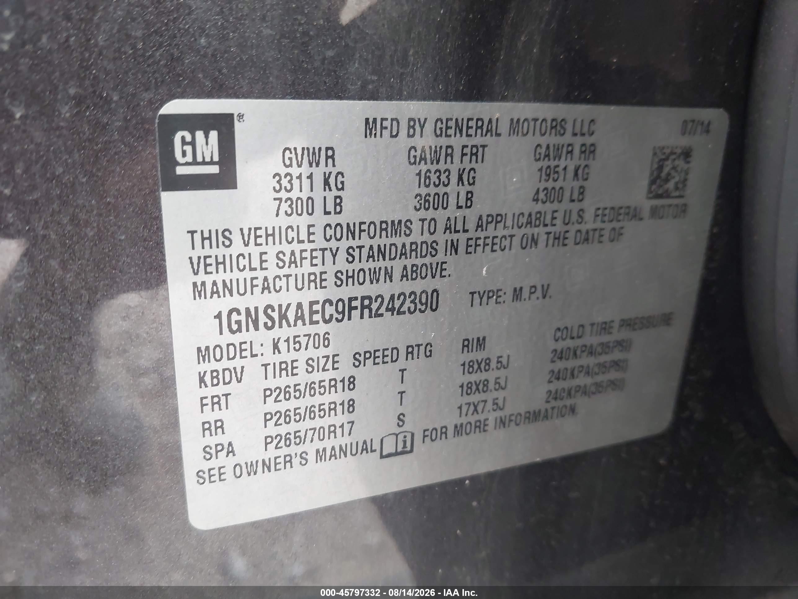 2015 Chevrolet Tahoe Ls Серый vin: 1GNSKAEC9FR242390
