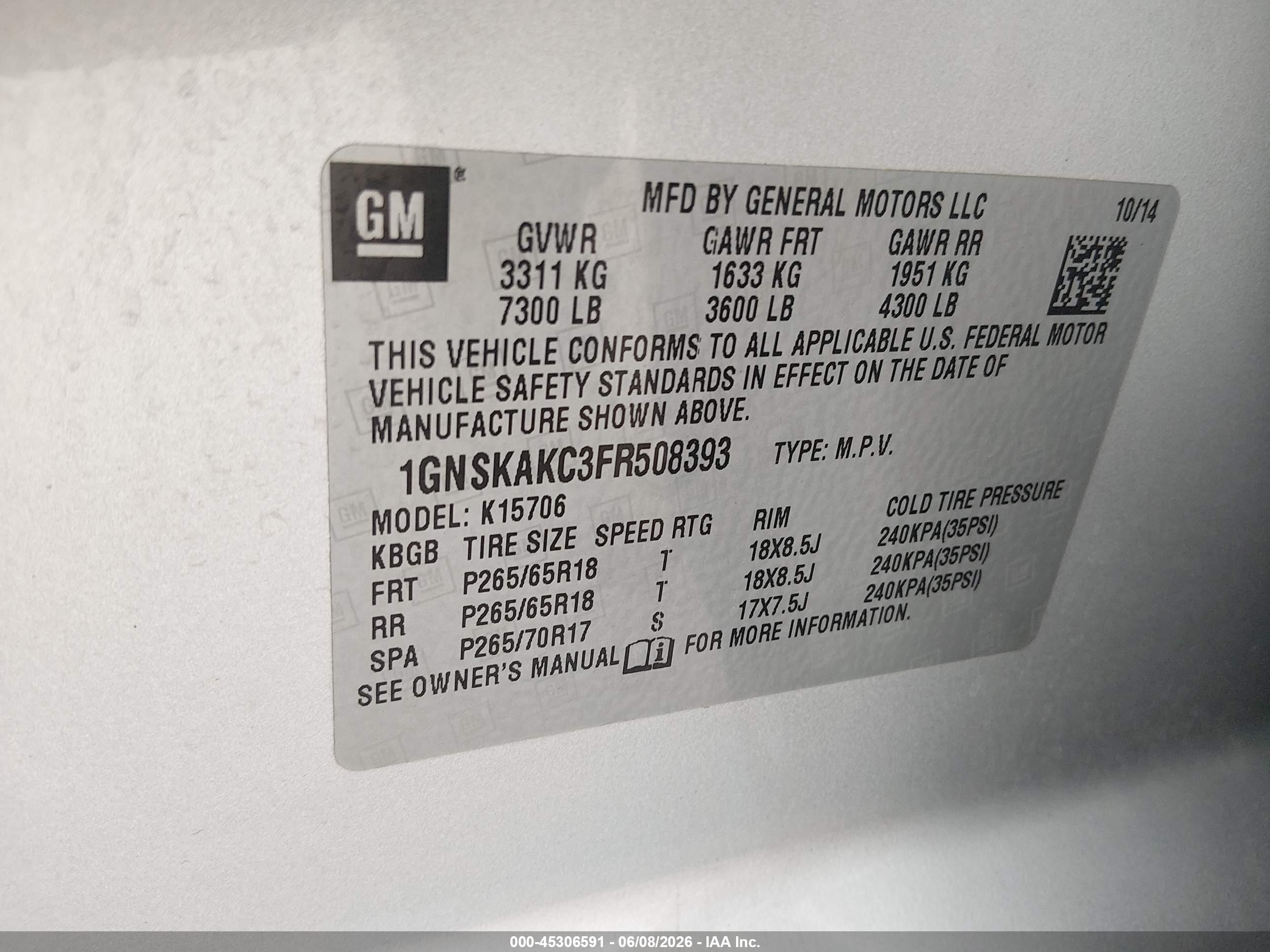 2015 Chevrolet Tahoe Ls White vin: 1GNSKAKC3FR508393
