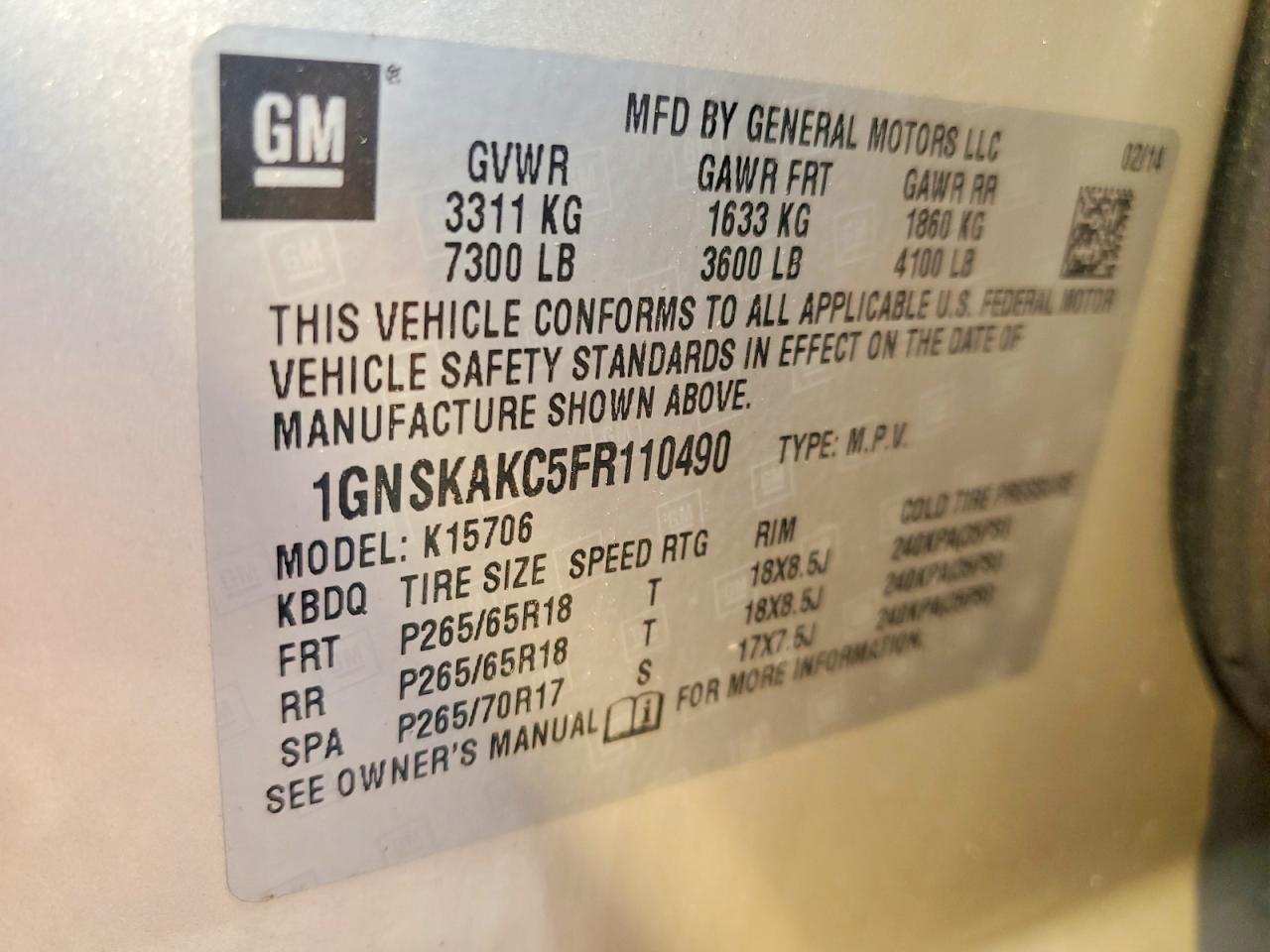 2015 Chevrolet Tahoe K1500 Ls Tan vin: 1GNSKAKC5FR110490