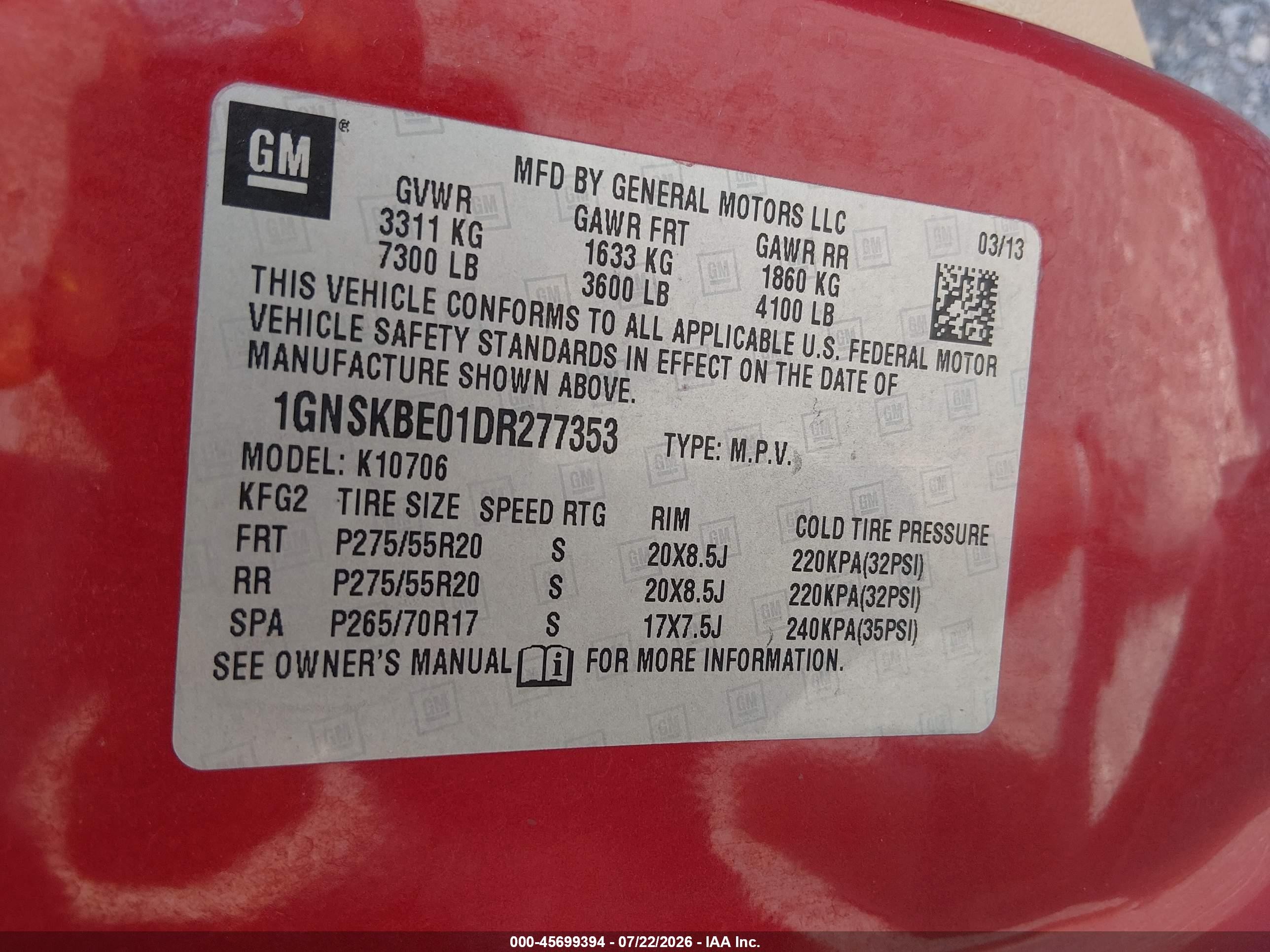 2013 Chevrolet Tahoe Lt Красный vin: 1GNSKBE01DR277353