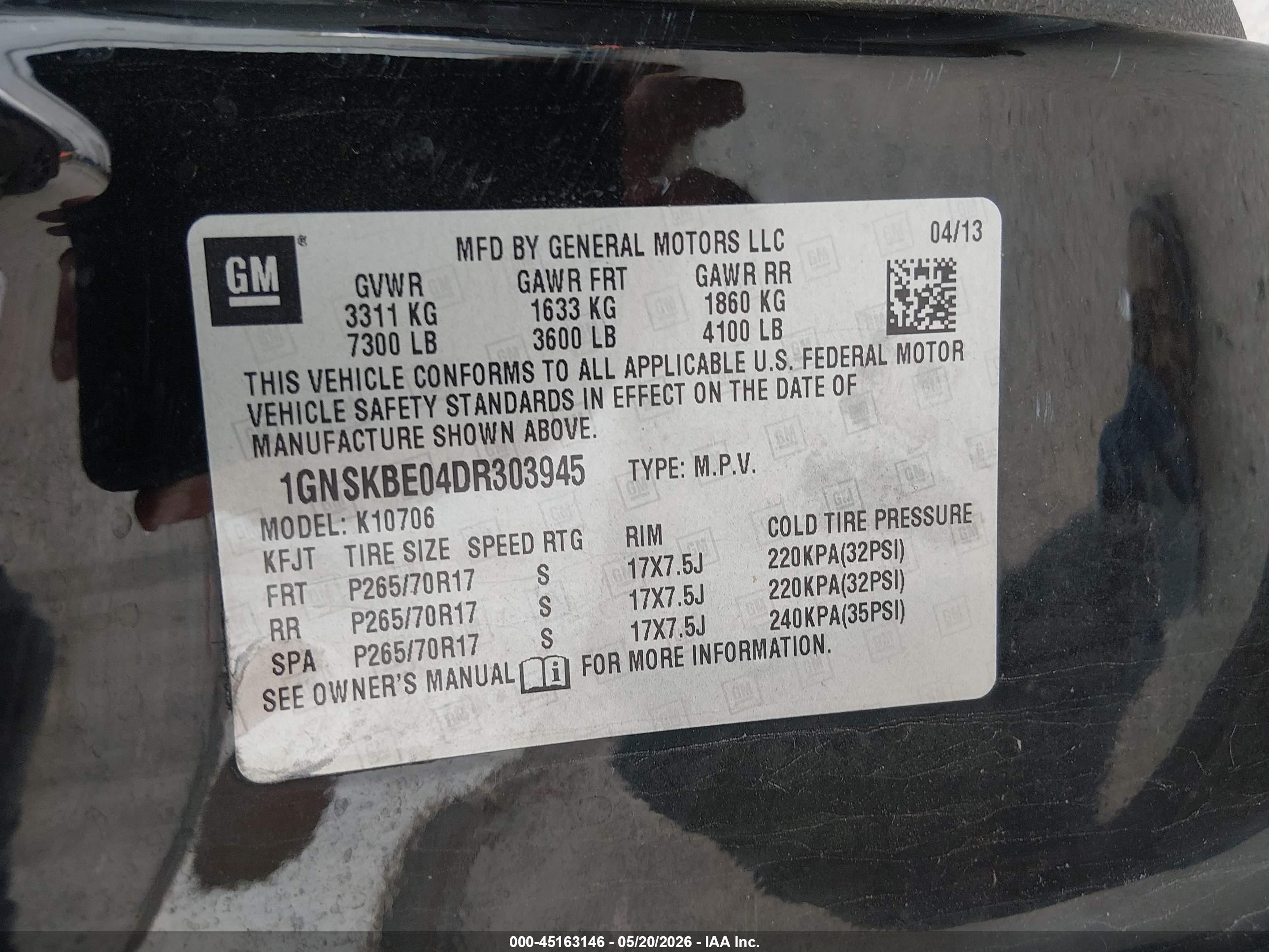 2013 Chevrolet Tahoe Lt Black vin: 1GNSKBE04DR303945