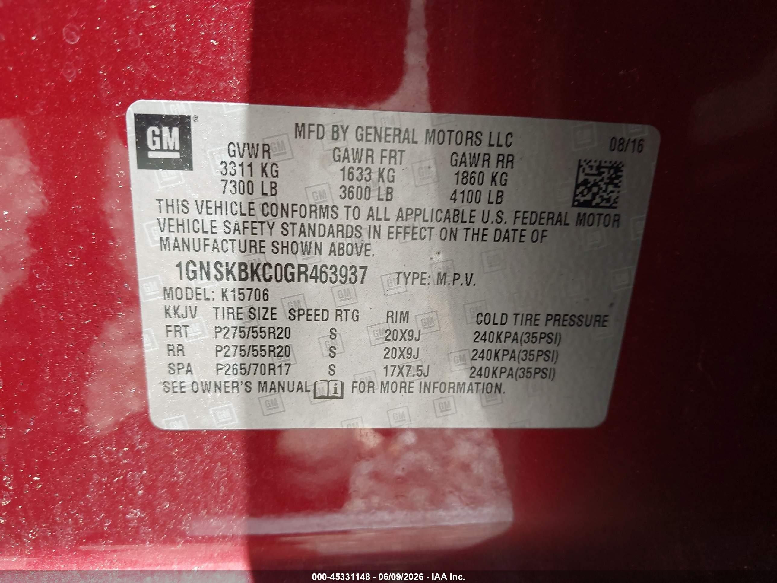 2016 Chevrolet Tahoe Lt Красный vin: 1GNSKBKC0GR463937