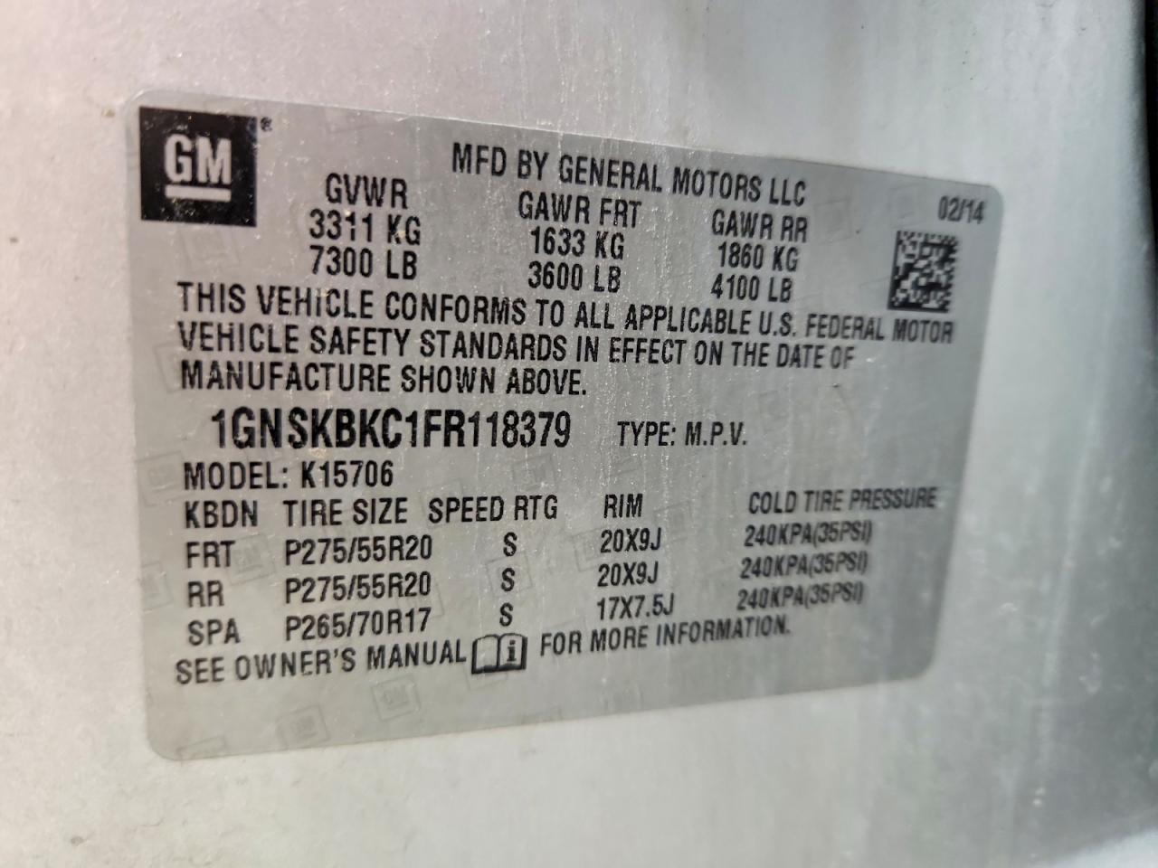 2015 Chevrolet Tahoe K1500 Lt Серебряный vin: 1GNSKBKC1FR118379
