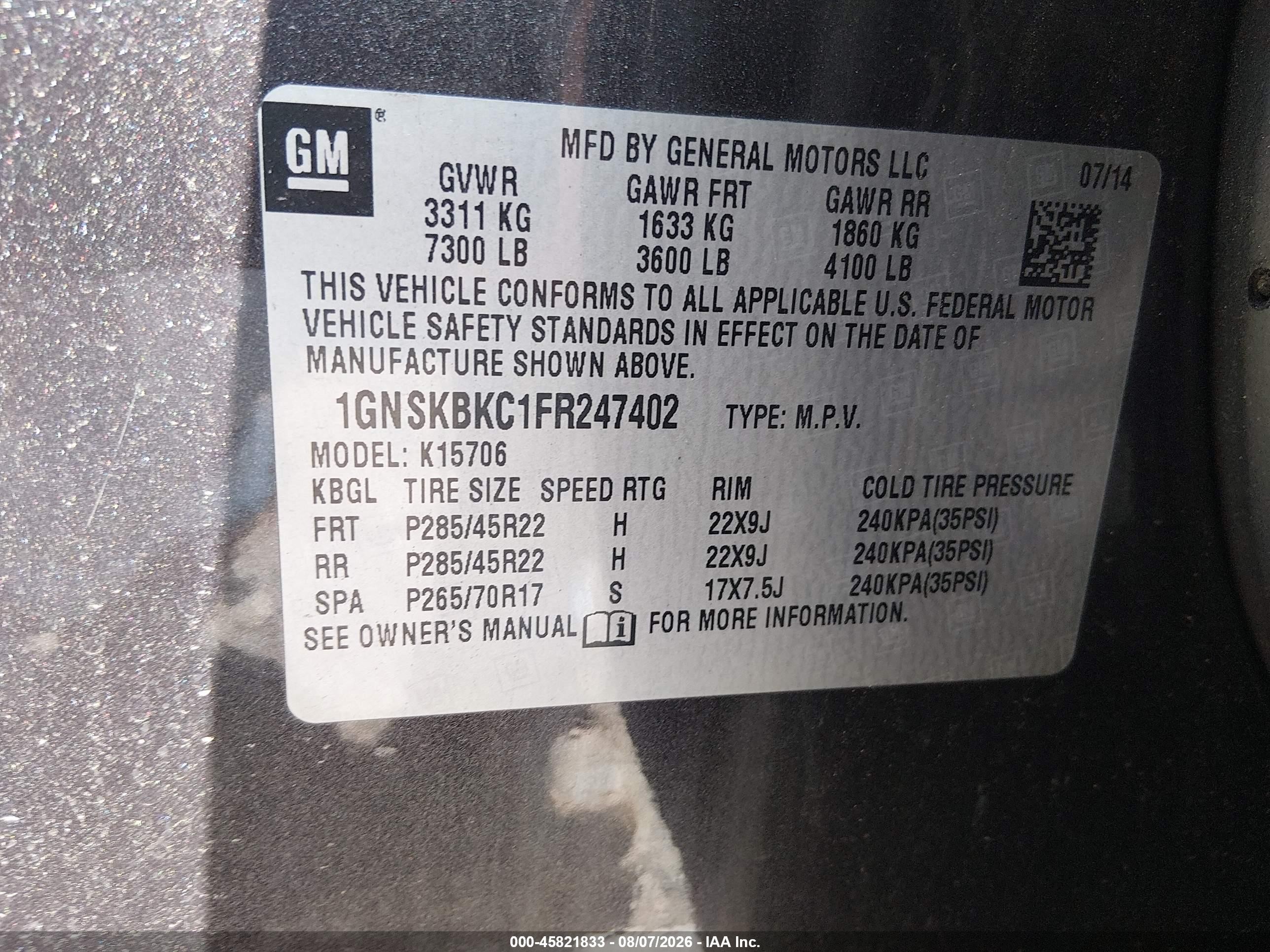 2015 Chevrolet Tahoe Lt Gray vin: 1GNSKBKC1FR247402