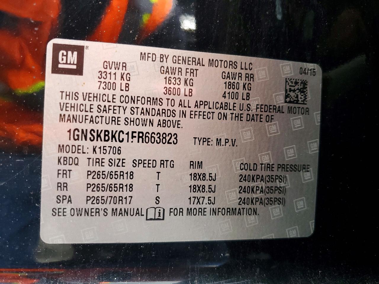 2015 Chevrolet Tahoe K1500 Lt Black vin: 1GNSKBKC1FR663823