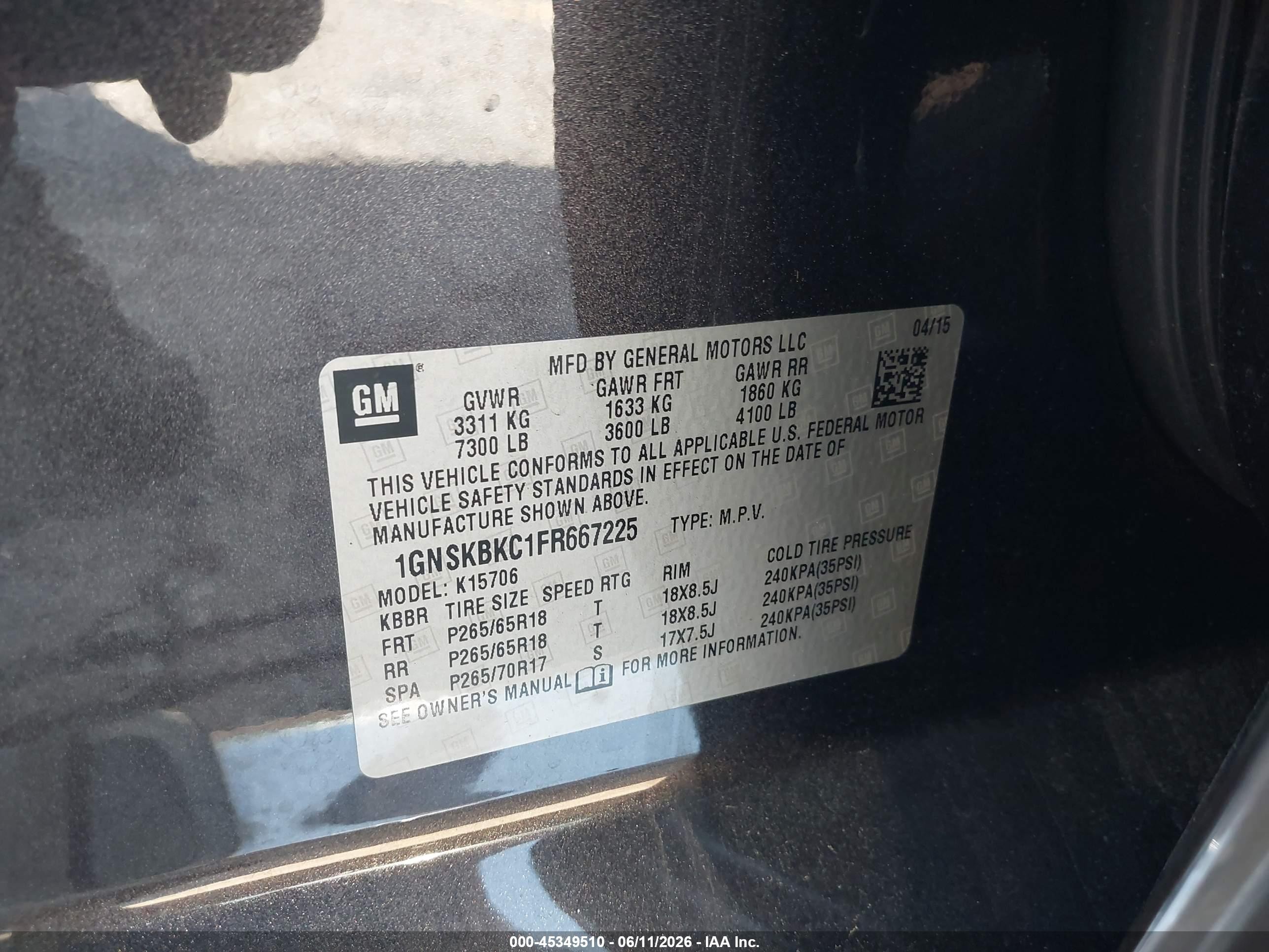2015 Chevrolet Tahoe Lt Black vin: 1GNSKBKC1FR667225