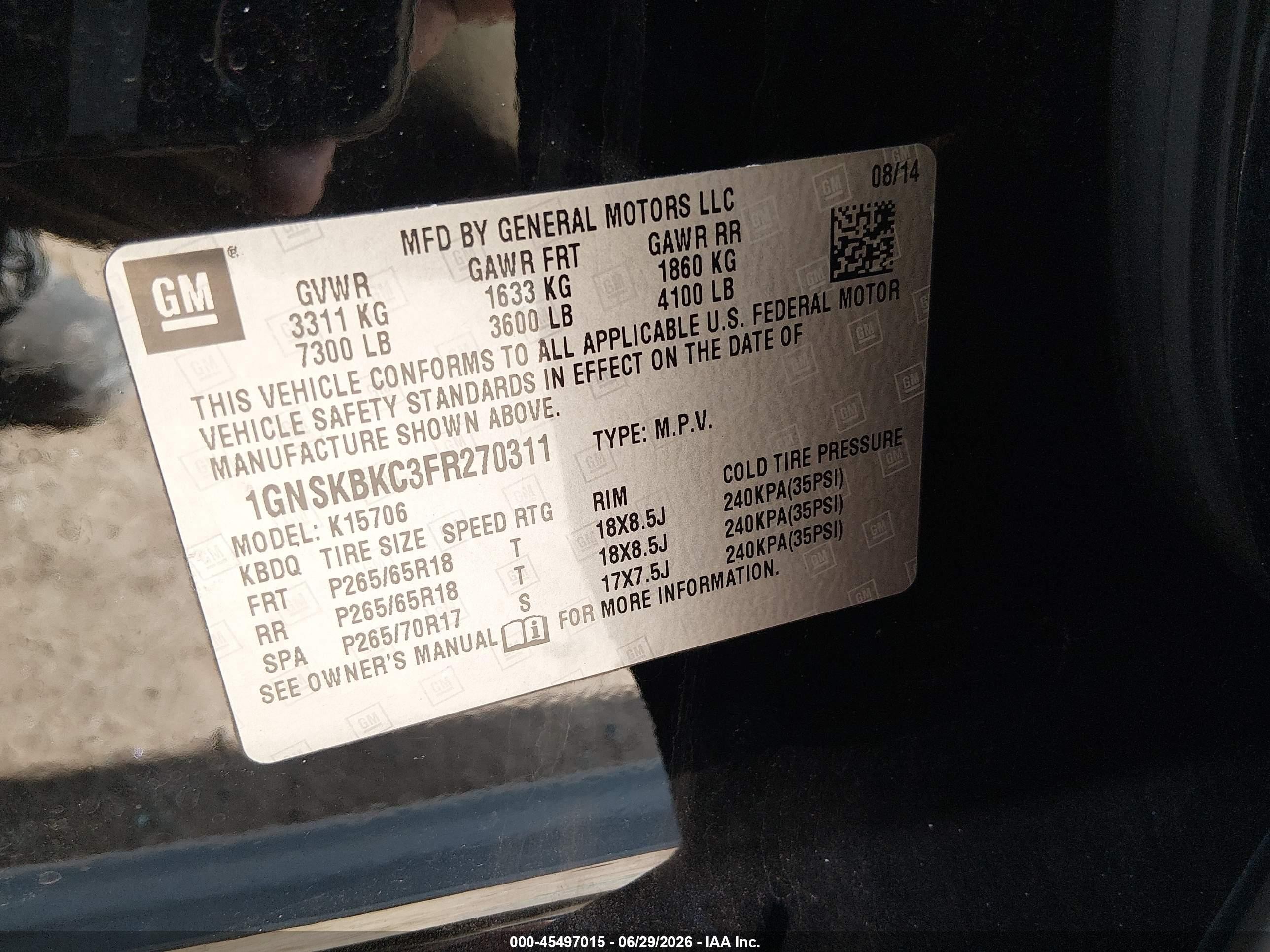 2015 Chevrolet Tahoe Lt Black vin: 1GNSKBKC3FR270311
