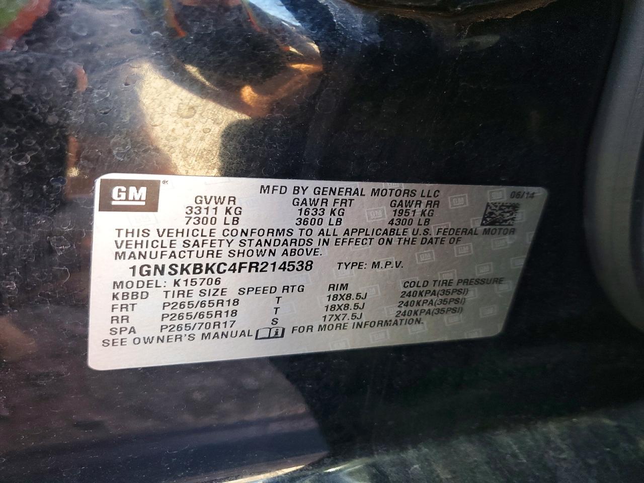 2015 Chevrolet Tahoe K1500 Lt Black vin: 1GNSKBKC4FR214538