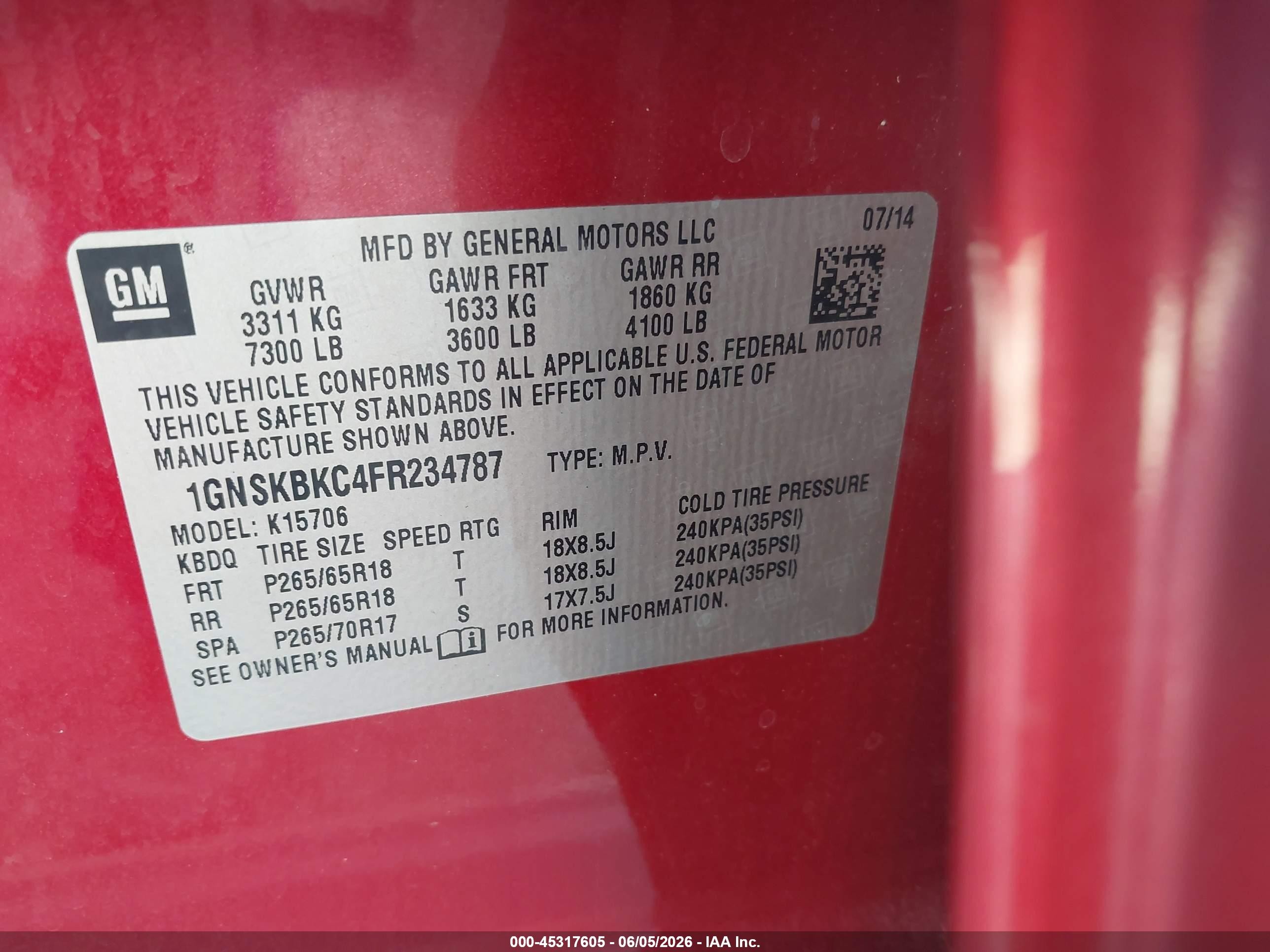 2015 Chevrolet Tahoe Lt Красный vin: 1GNSKBKC4FR234787