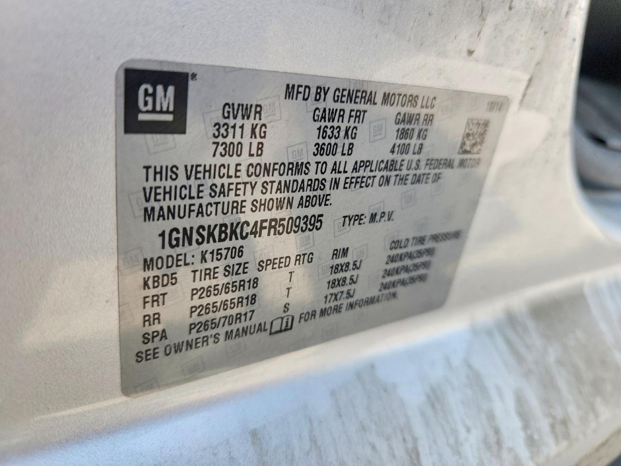 2015 Chevrolet Tahoe K1500 Lt Silver vin: 1GNSKBKC4FR509395