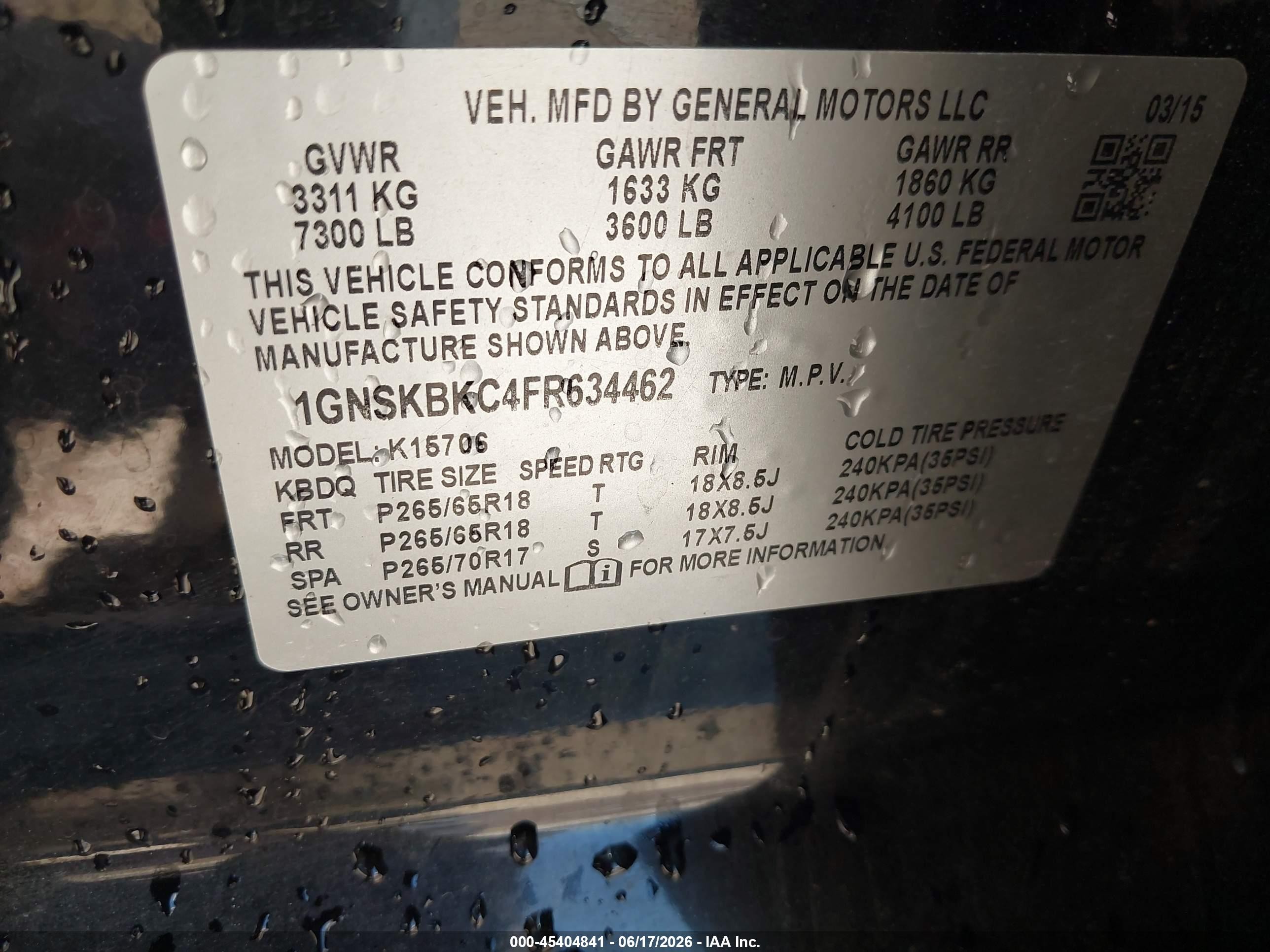 2015 Chevrolet Tahoe Lt Black vin: 1GNSKBKC4FR634462