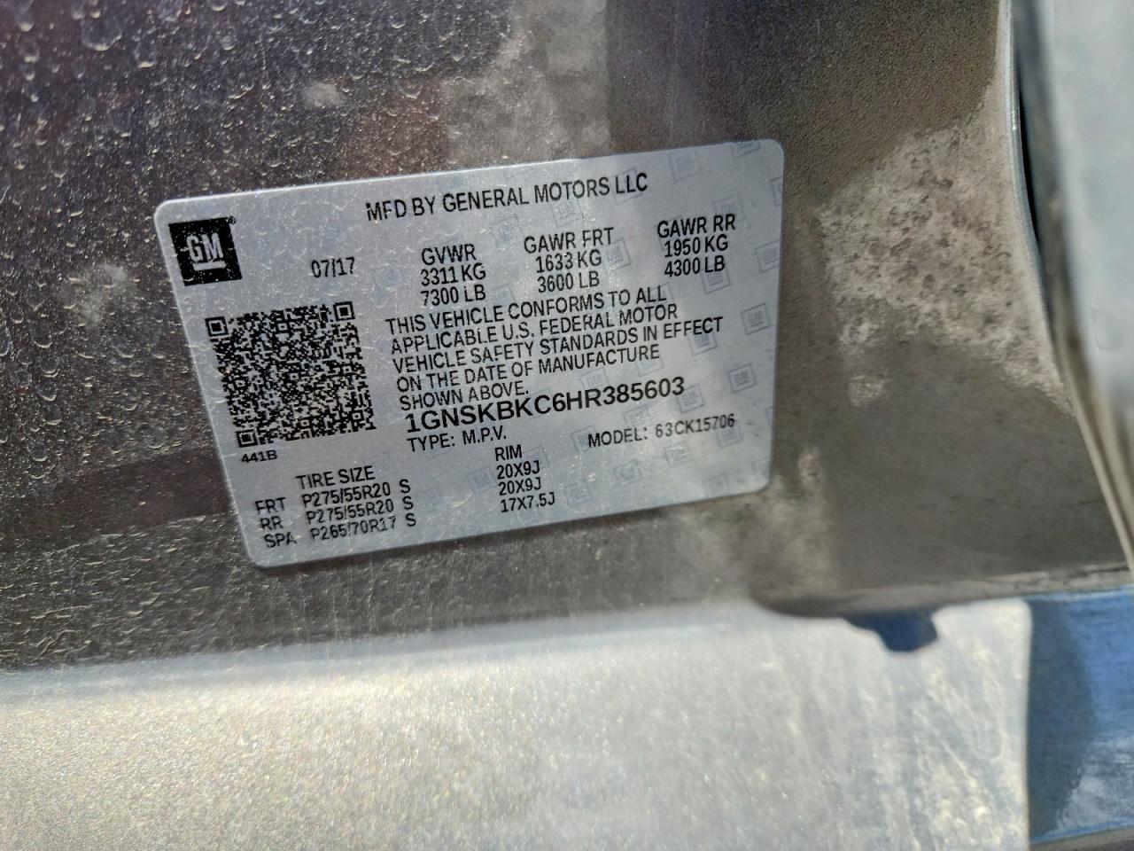 2017 Chevrolet Tahoe K1500 Lt Серый vin: 1GNSKBKC6HR385603