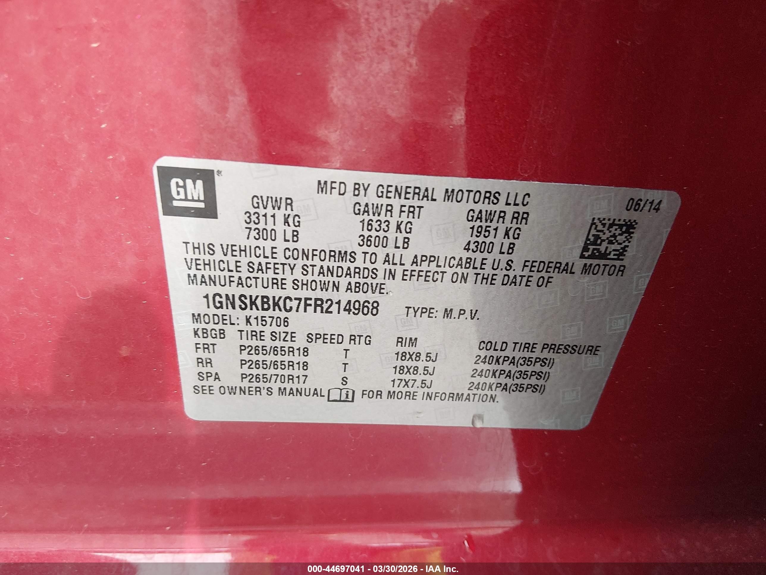 2015 Chevrolet Tahoe Lt Red vin: 1GNSKBKC7FR214968