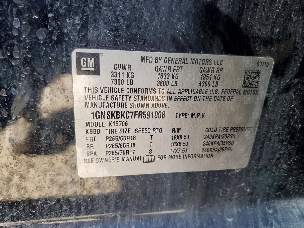 2015 Chevrolet Tahoe 4d Lt Черный vin: 1GNSKBKC7FR591008