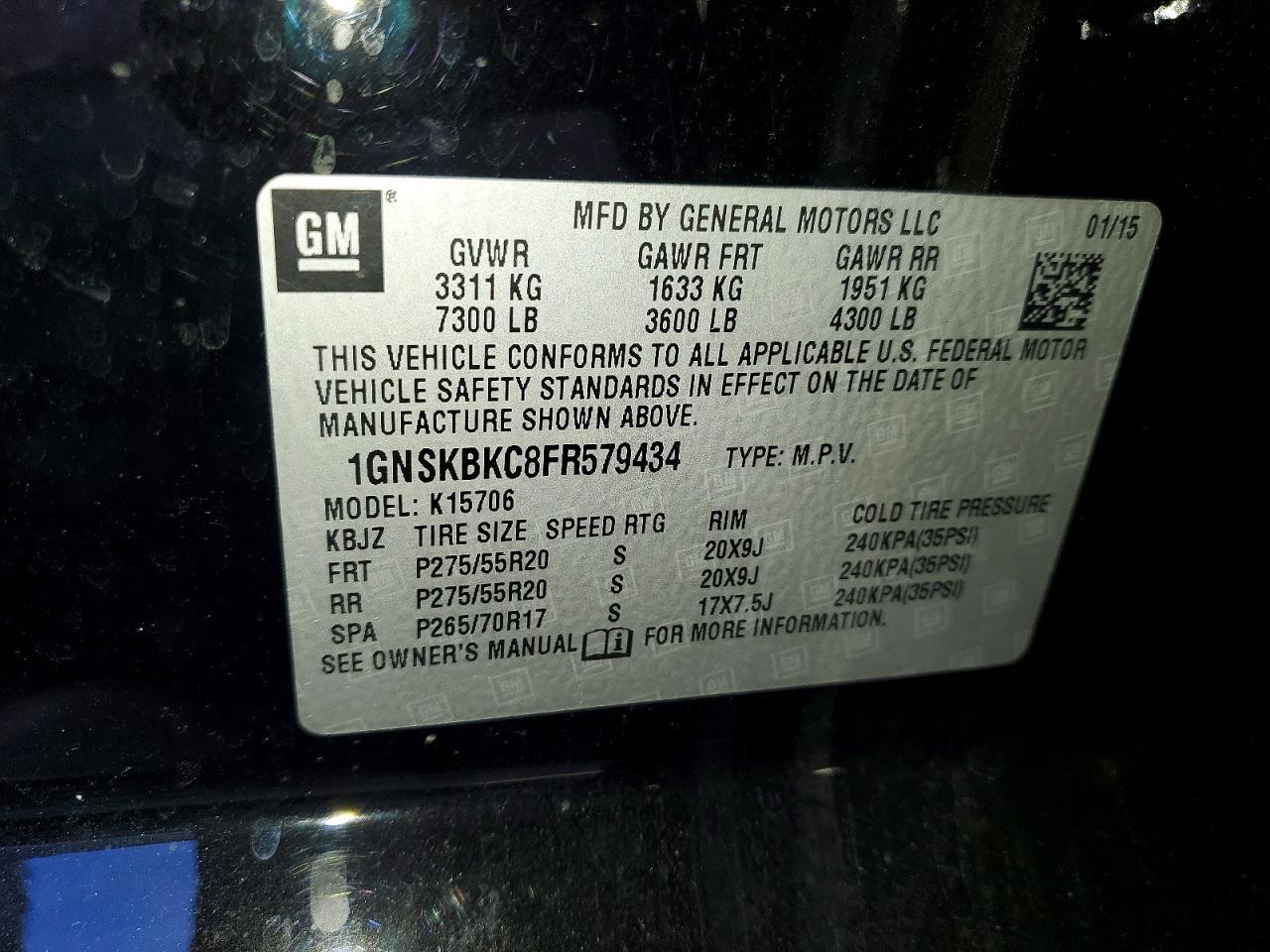 2015 Chevrolet Tahoe K1500 Lt Black vin: 1GNSKBKC8FR579434