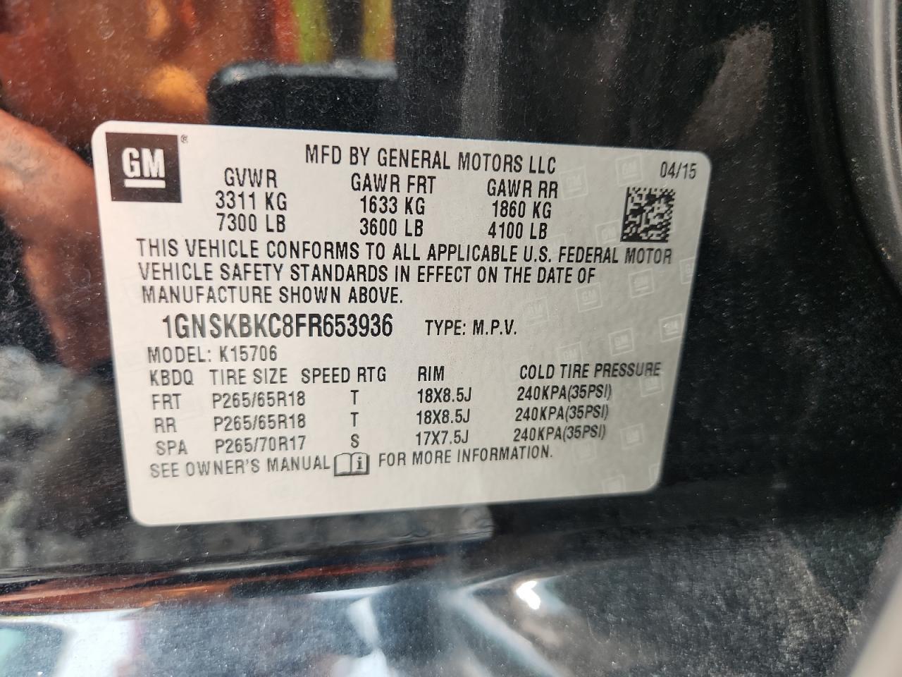 2015 Chevrolet Tahoe K1500 Lt Black vin: 1GNSKBKC8FR653936