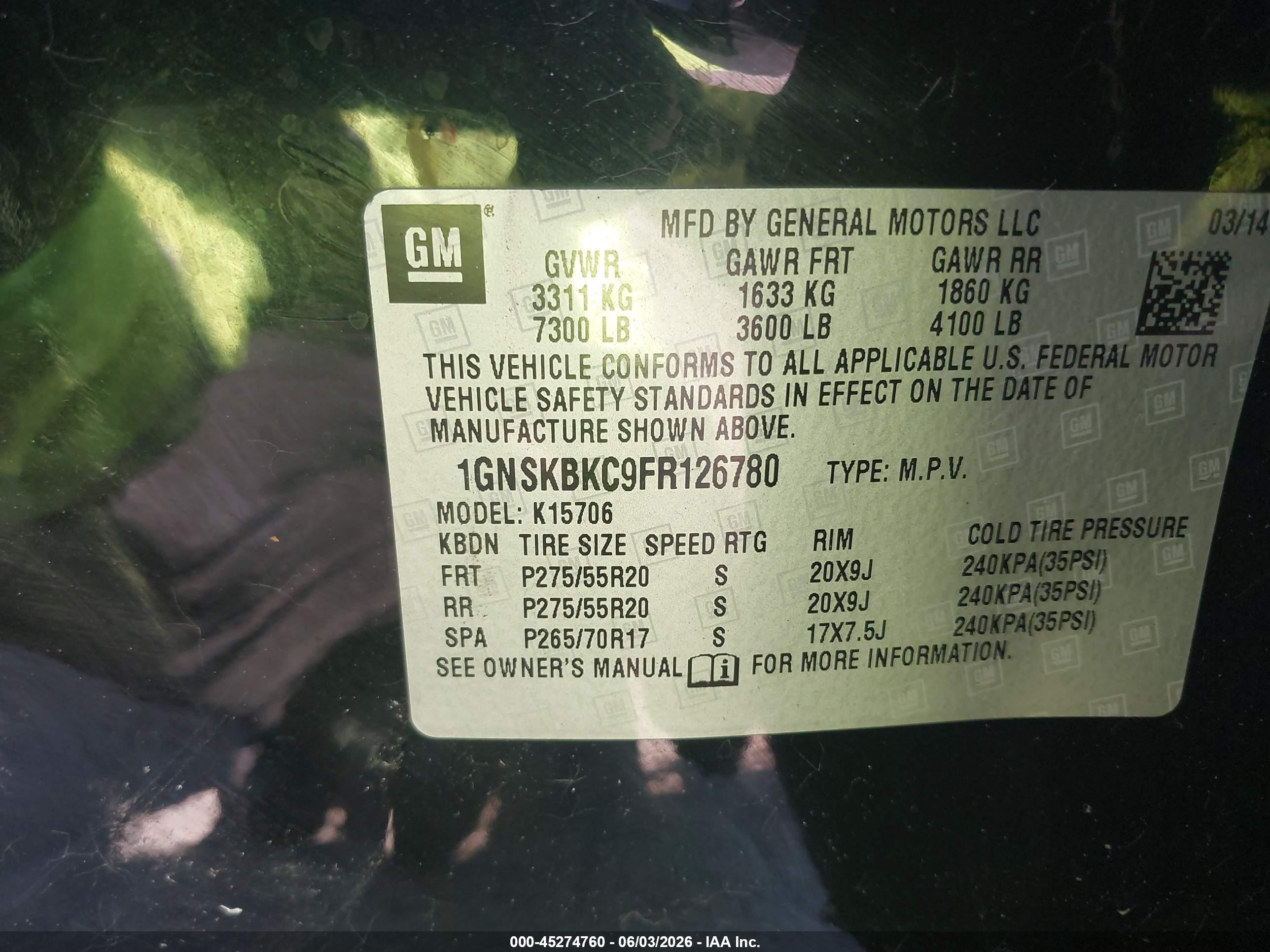 2015 Chevrolet Tahoe Lt Black vin: 1GNSKBKC9FR126780