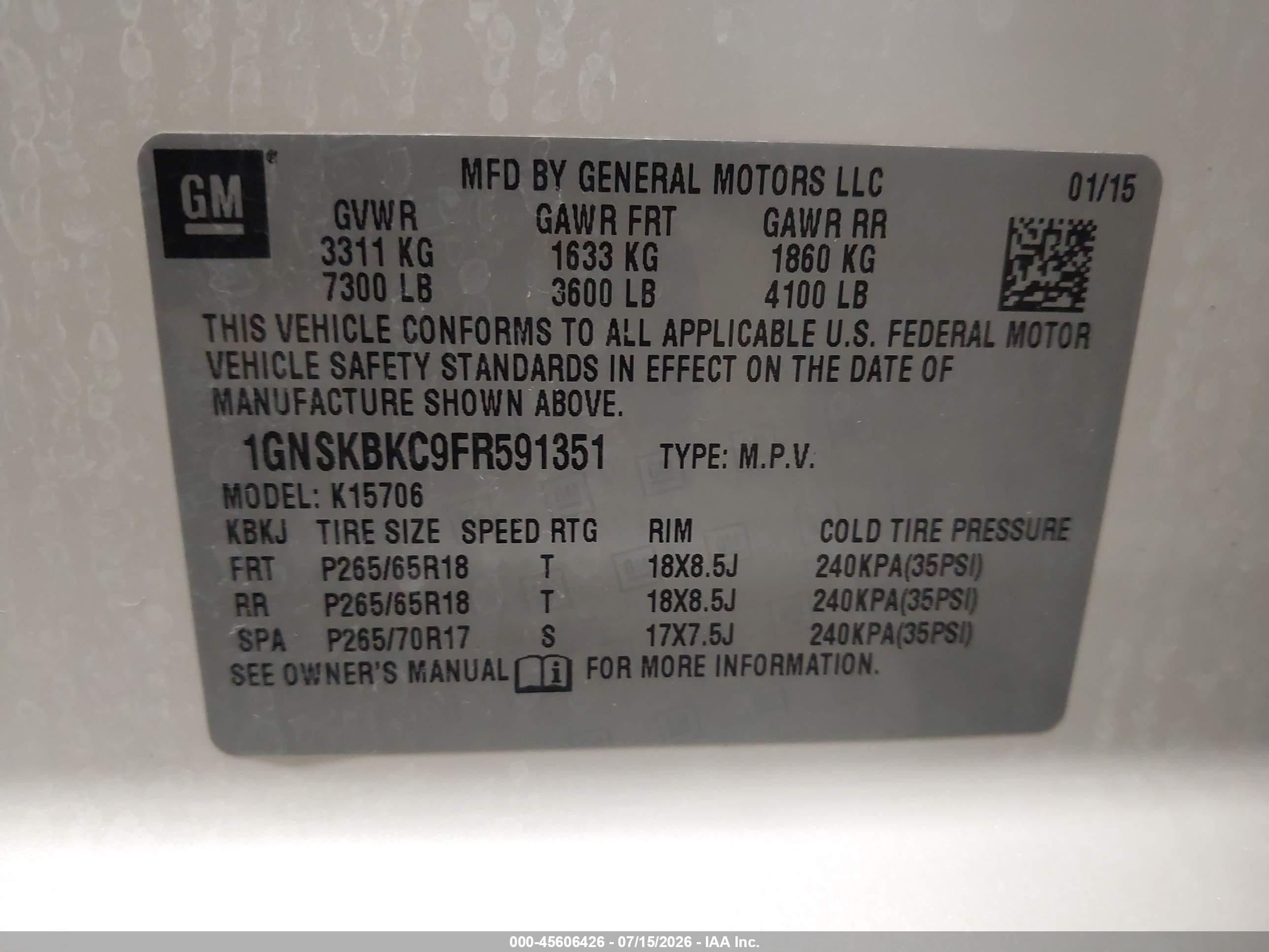 2015 Chevrolet Tahoe Lt White vin: 1GNSKBKC9FR591351