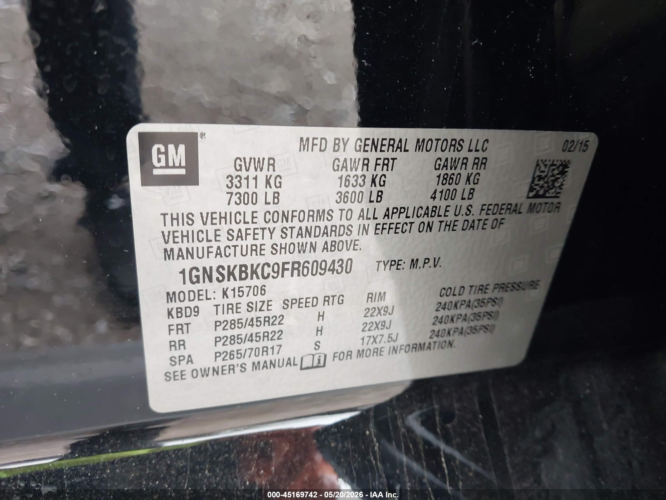 2015 Chevrolet Tahoe Lt Black vin: 1GNSKBKC9FR609430