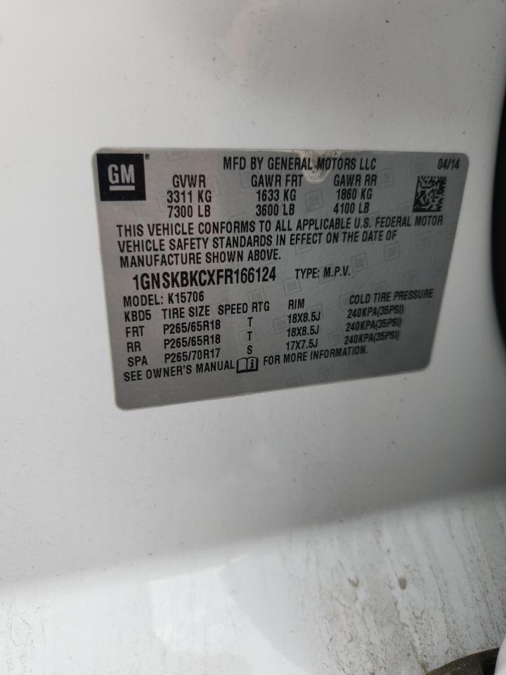 2015 Chevrolet Tahoe K1500 Lt White vin: 1GNSKBKCXFR166124