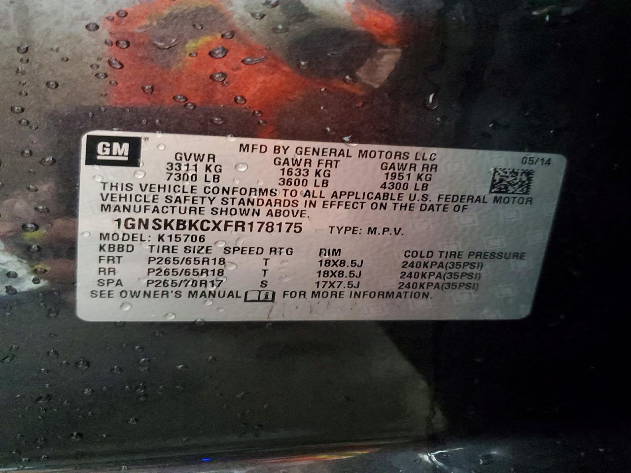 2015 Chevrolet Tahoe K1500 Lt Угольный vin: 1GNSKBKCXFR178175