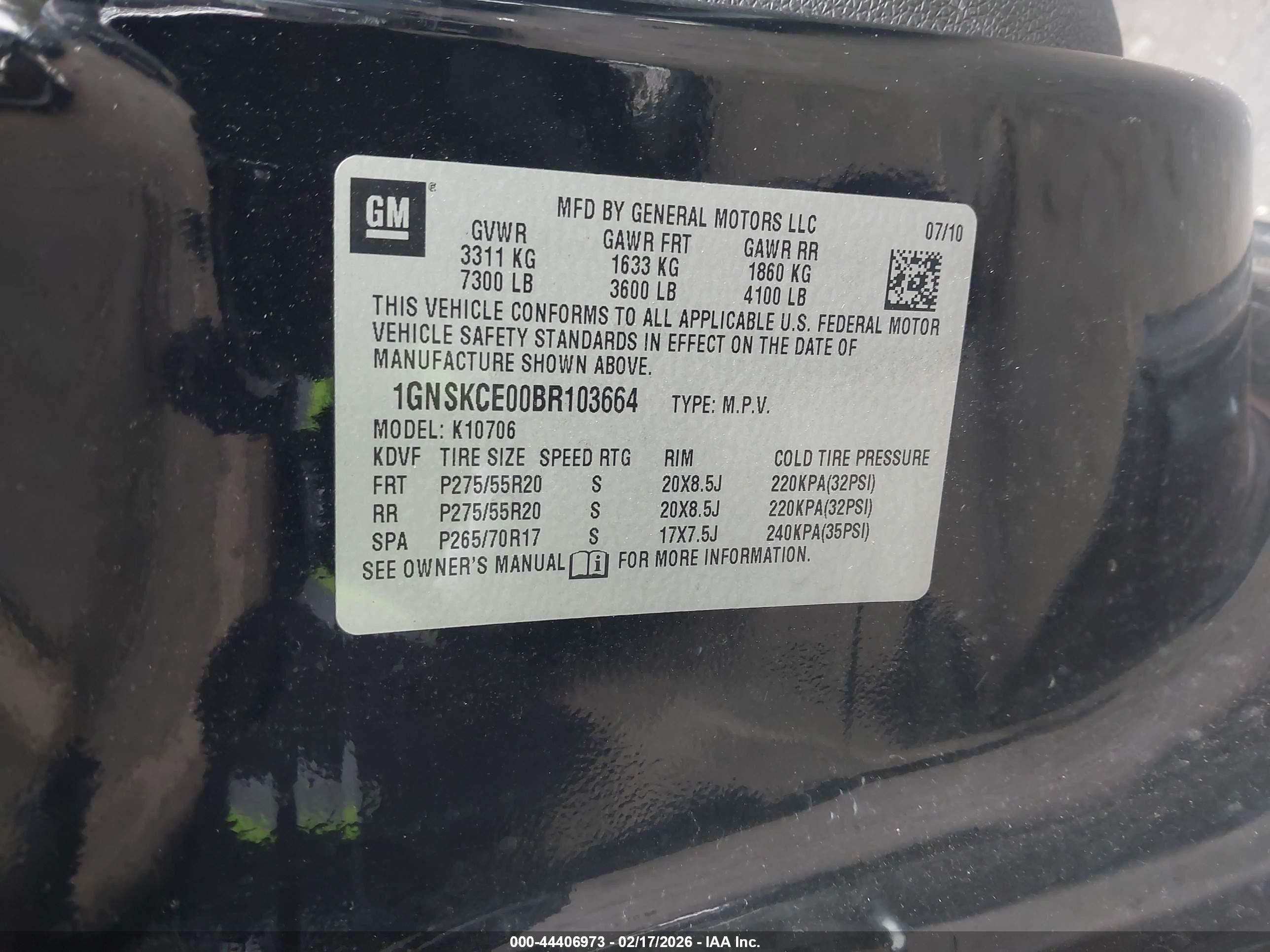 2011 Chevrolet Tahoe Ltz Black vin: 1GNSKCE00BR103664