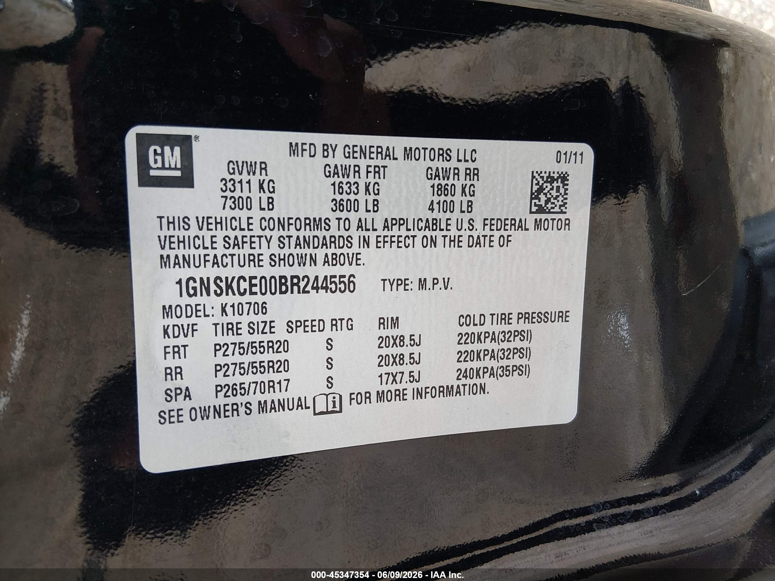 2011 Chevrolet Tahoe Ltz Black vin: 1GNSKCE00BR244556
