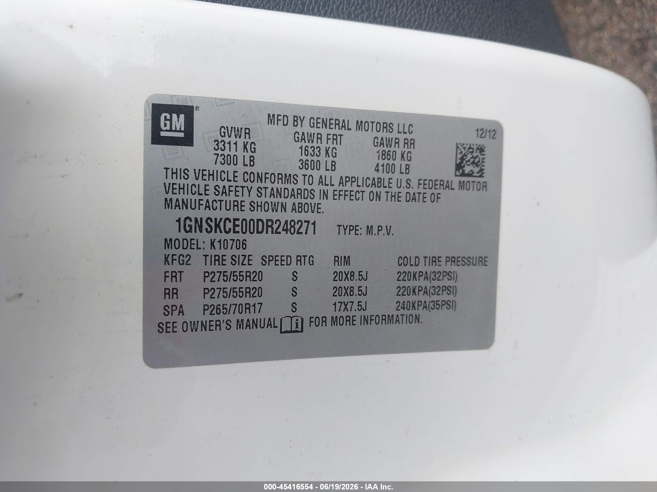2013 Chevrolet Tahoe Ltz White vin: 1GNSKCE00DR248271