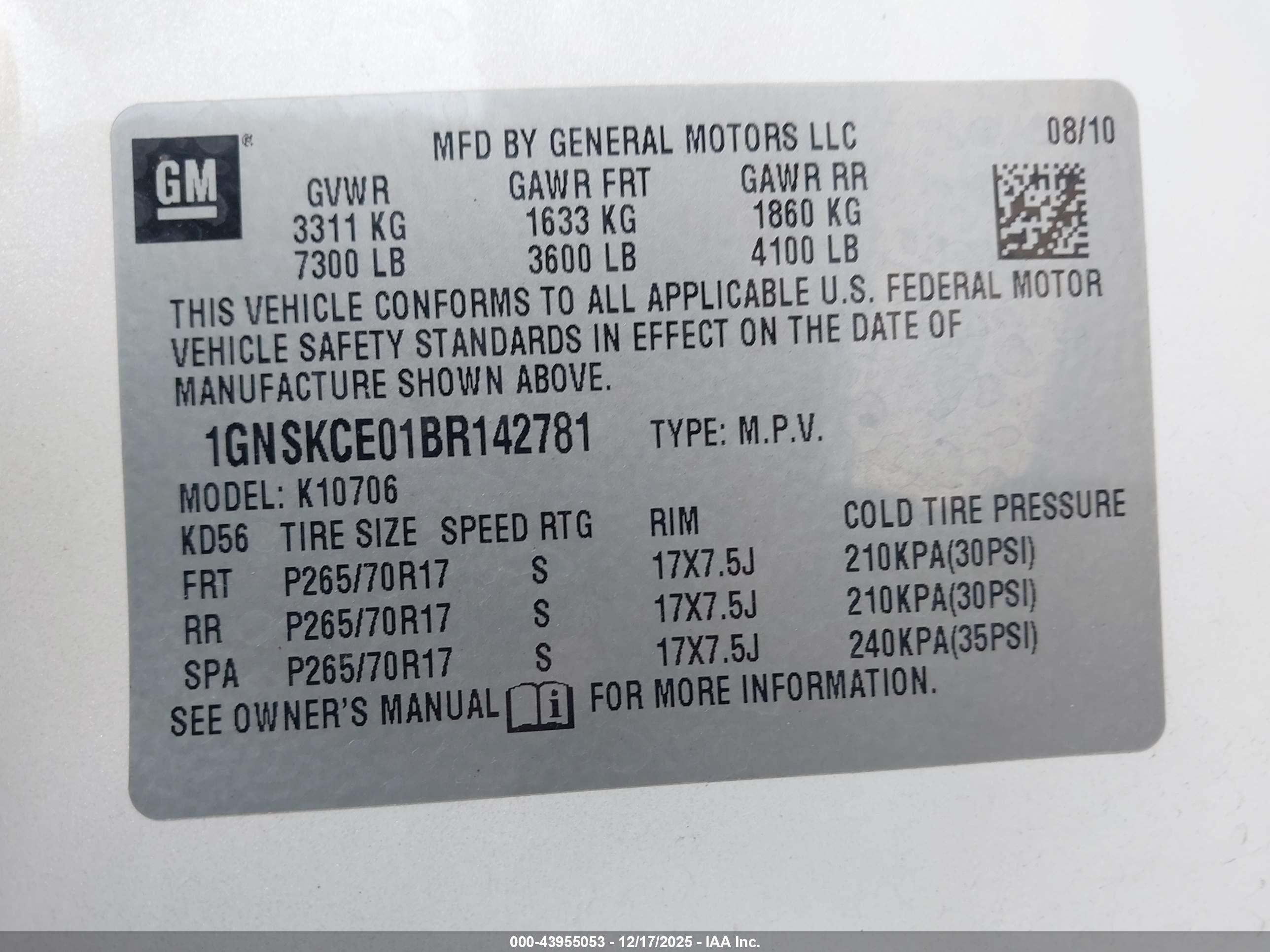 2011 Chevrolet Tahoe Ltz White vin: 1GNSKCE01BR142781
