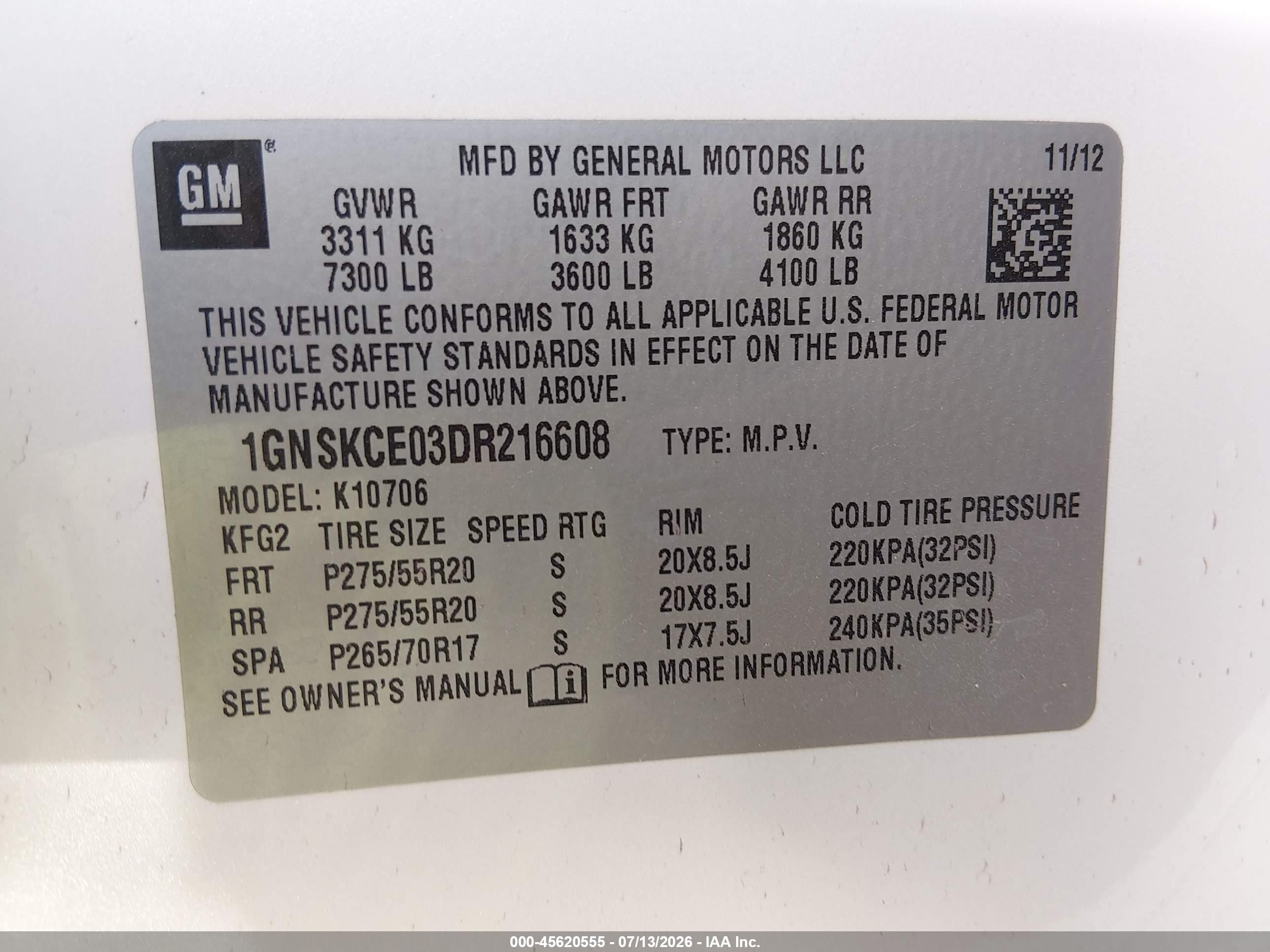 2013 Chevrolet Tahoe Ltz Cream vin: 1GNSKCE03DR216608