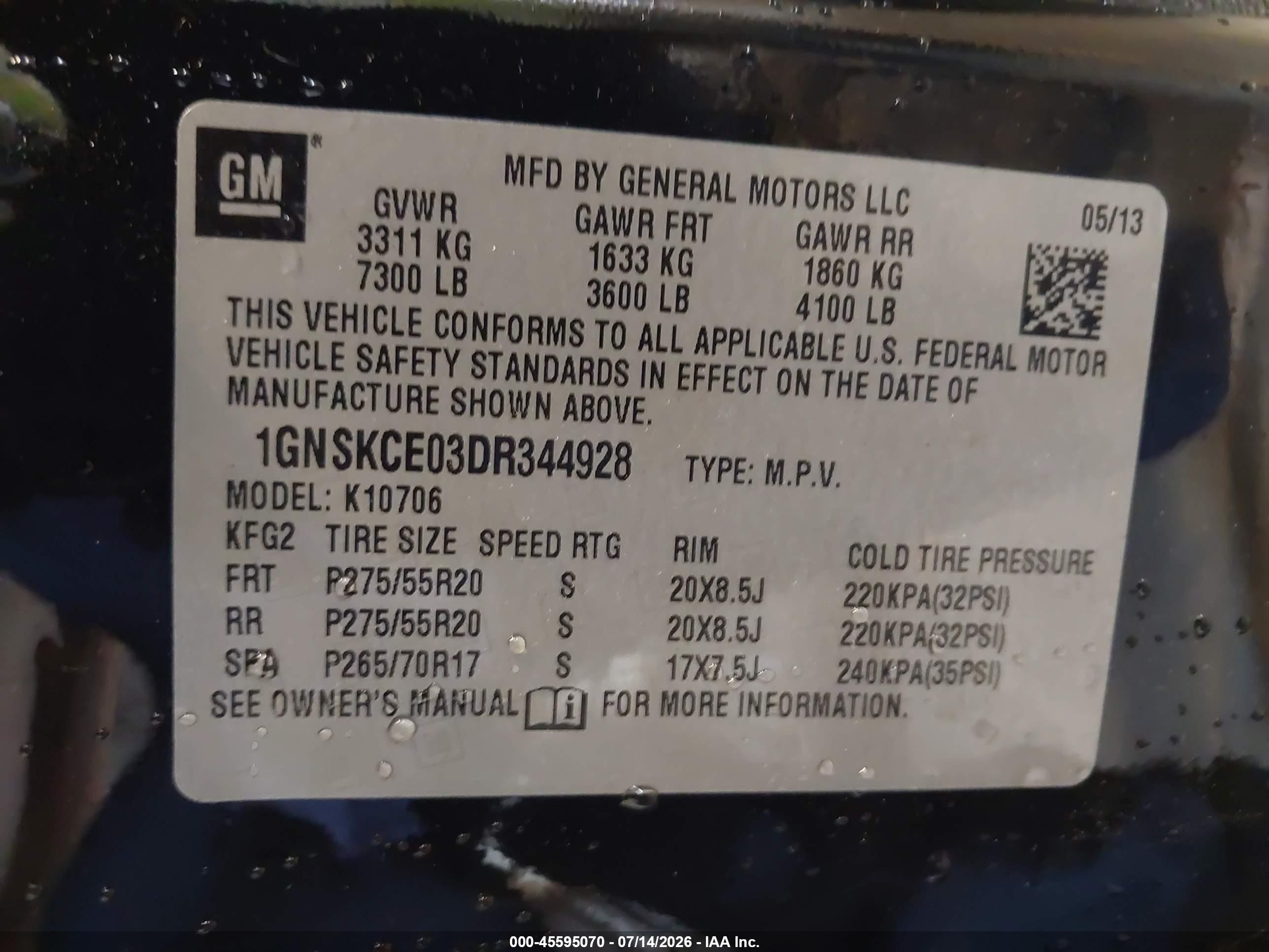 2013 Chevrolet Tahoe Ltz Black vin: 1GNSKCE03DR344928