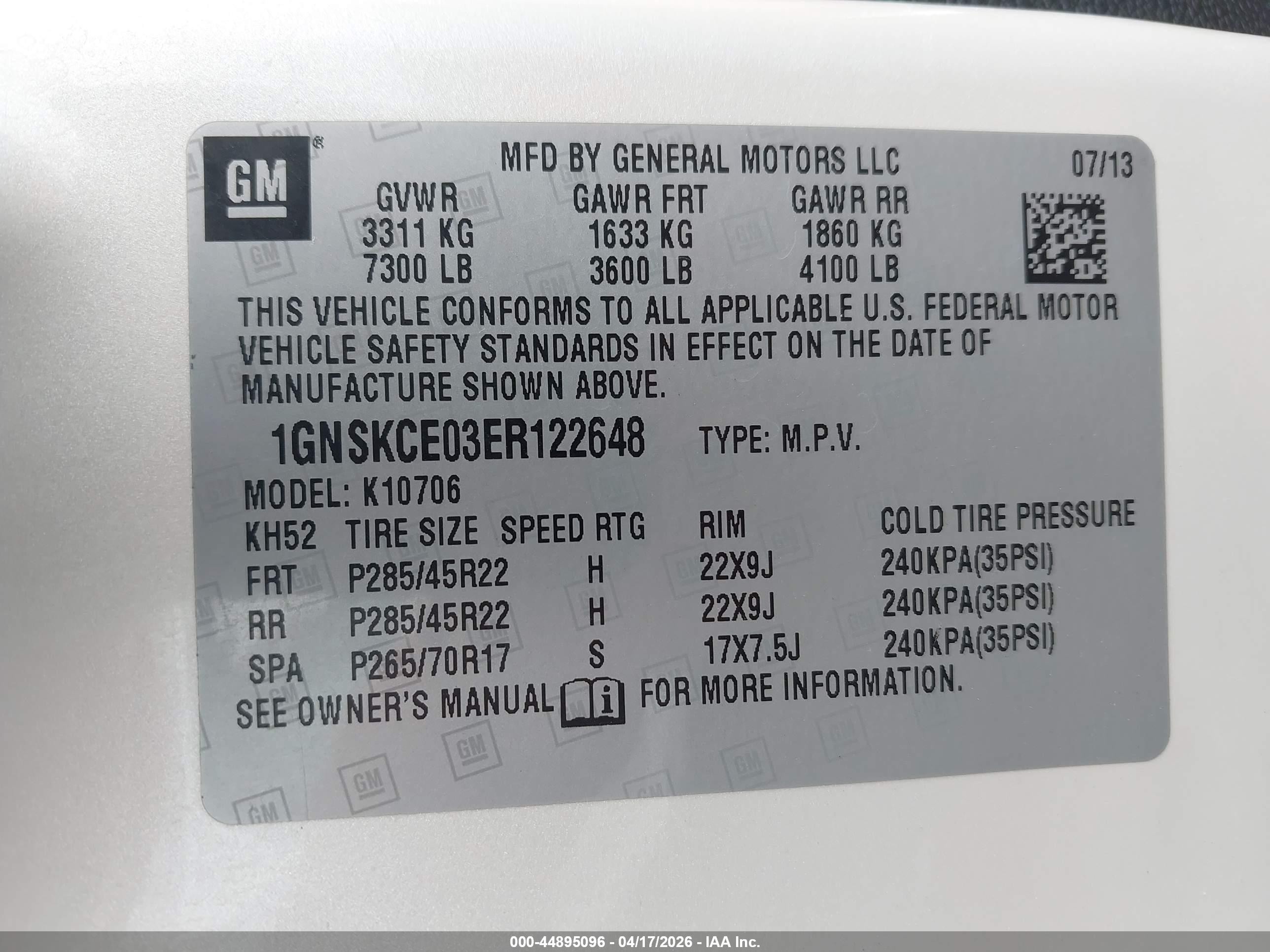 2014 Chevrolet Tahoe Ltz White vin: 1GNSKCE03ER122648