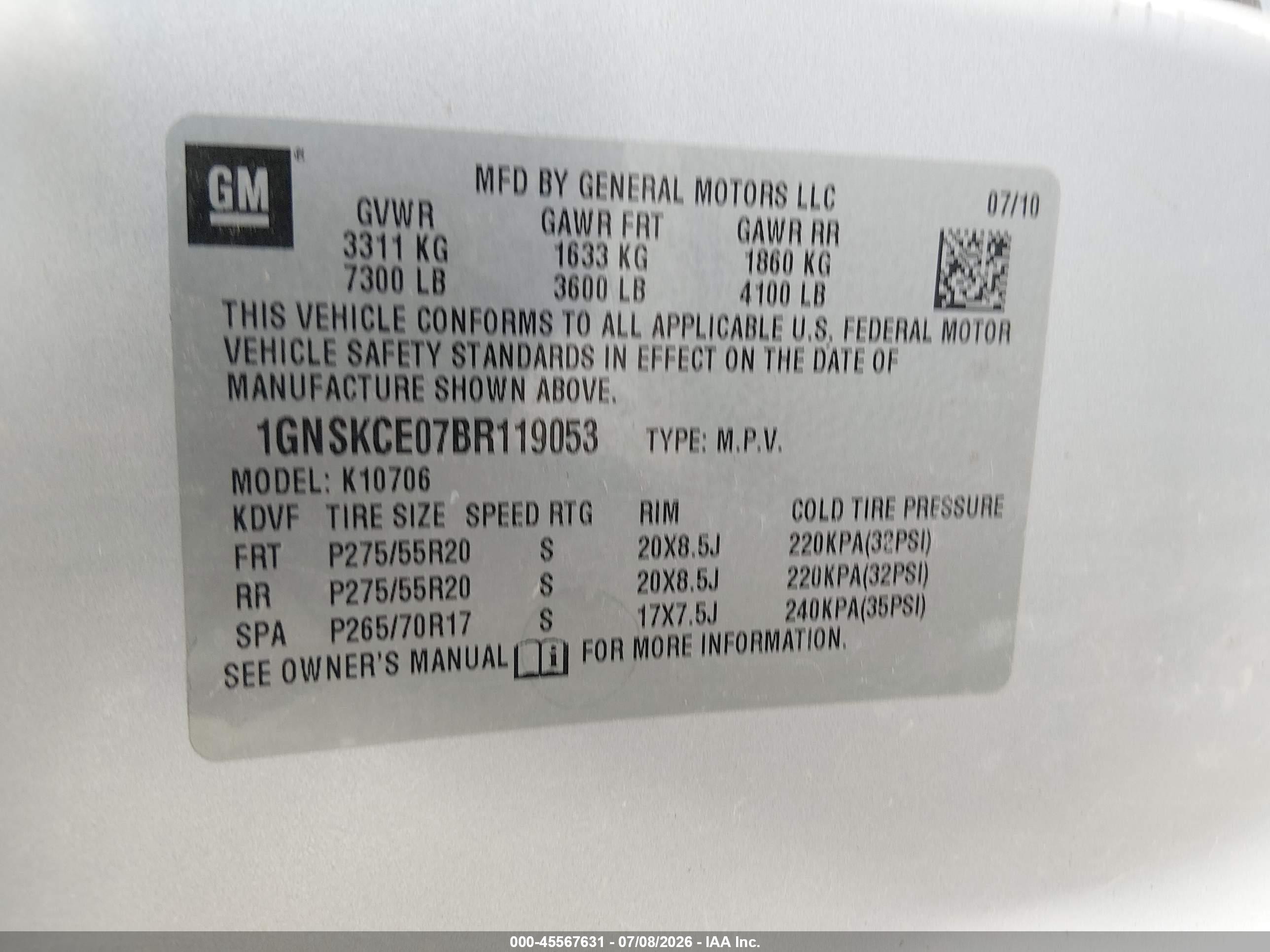2011 Chevrolet Tahoe Ltz Tan vin: 1GNSKCE07BR119053