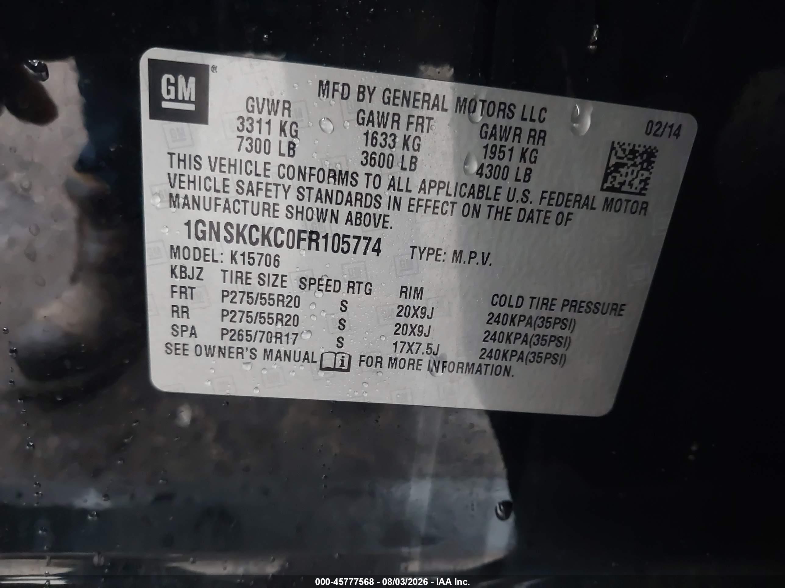 2015 Chevrolet Tahoe Ltz Черный vin: 1GNSKCKC0FR105774