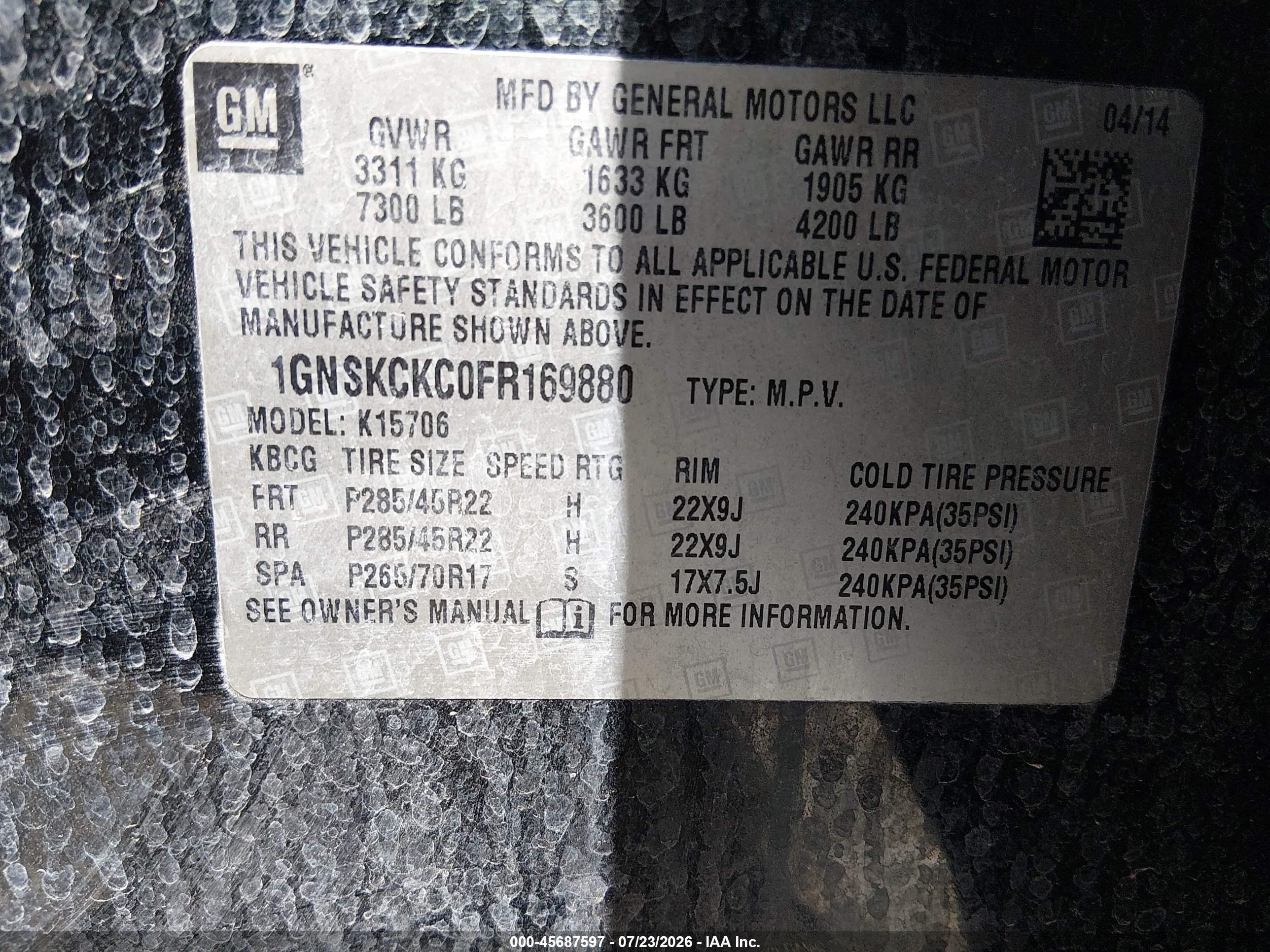 2015 Chevrolet Tahoe Ltz Черный vin: 1GNSKCKC0FR169880