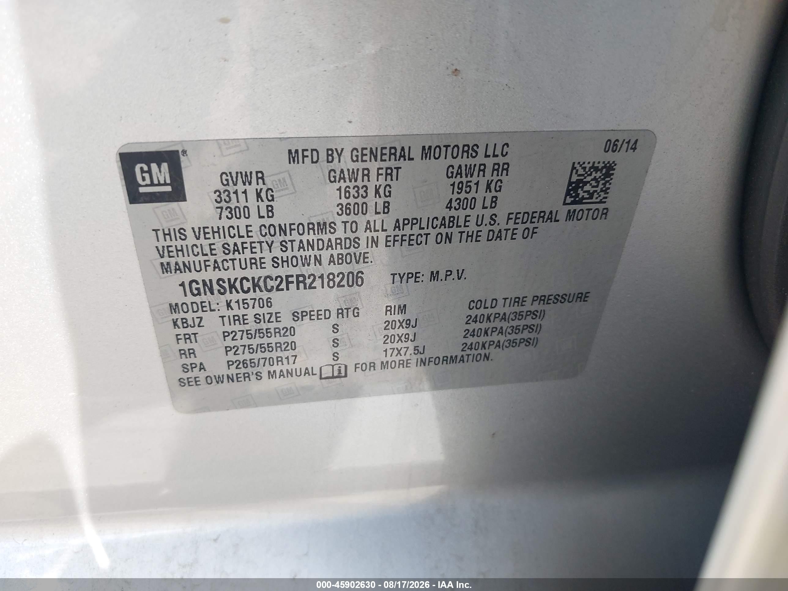 2015 Chevrolet Tahoe Ltz Серебряный vin: 1GNSKCKC2FR218206