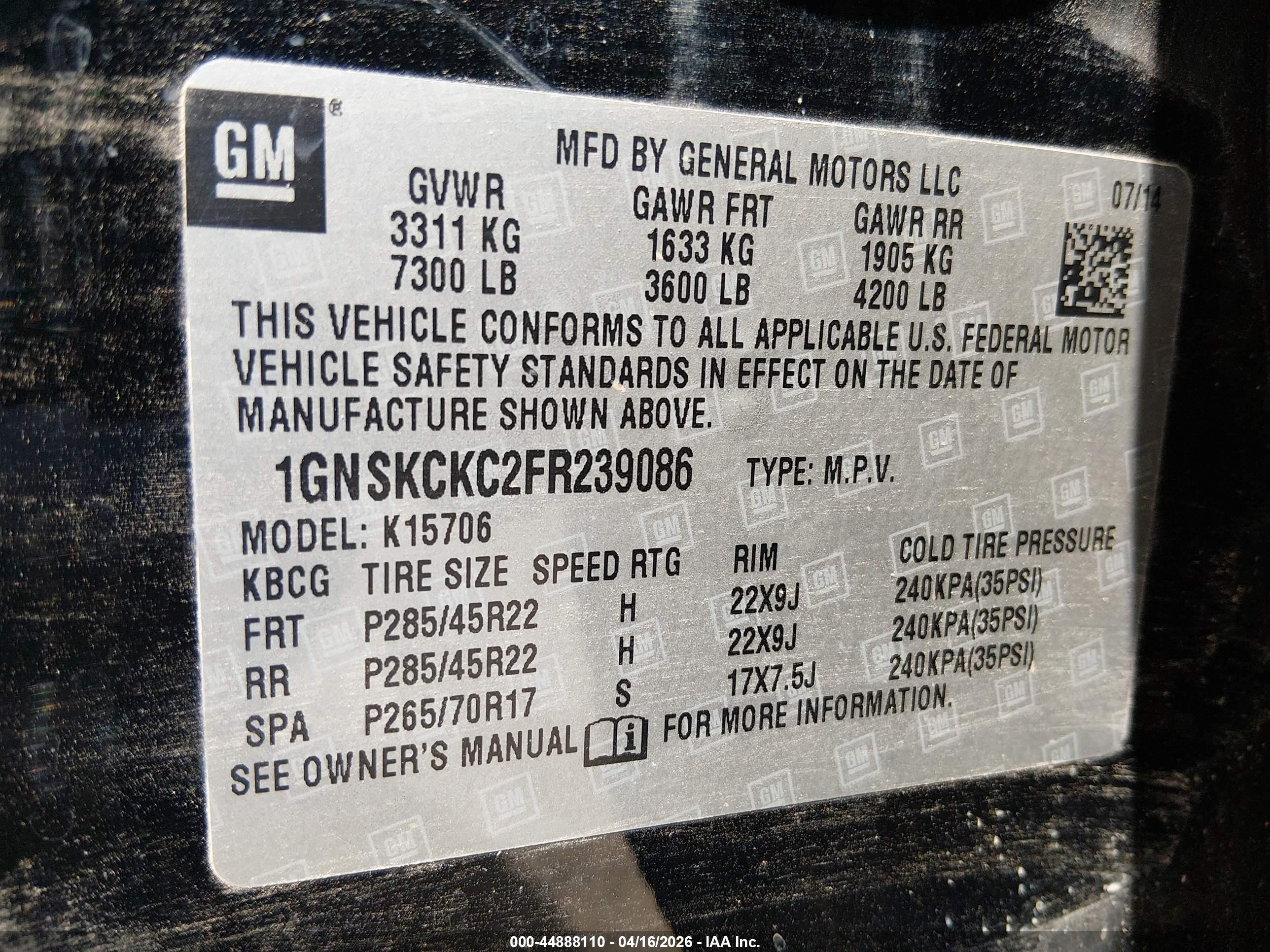2015 Chevrolet Tahoe Ltz Black vin: 1GNSKCKC2FR239086