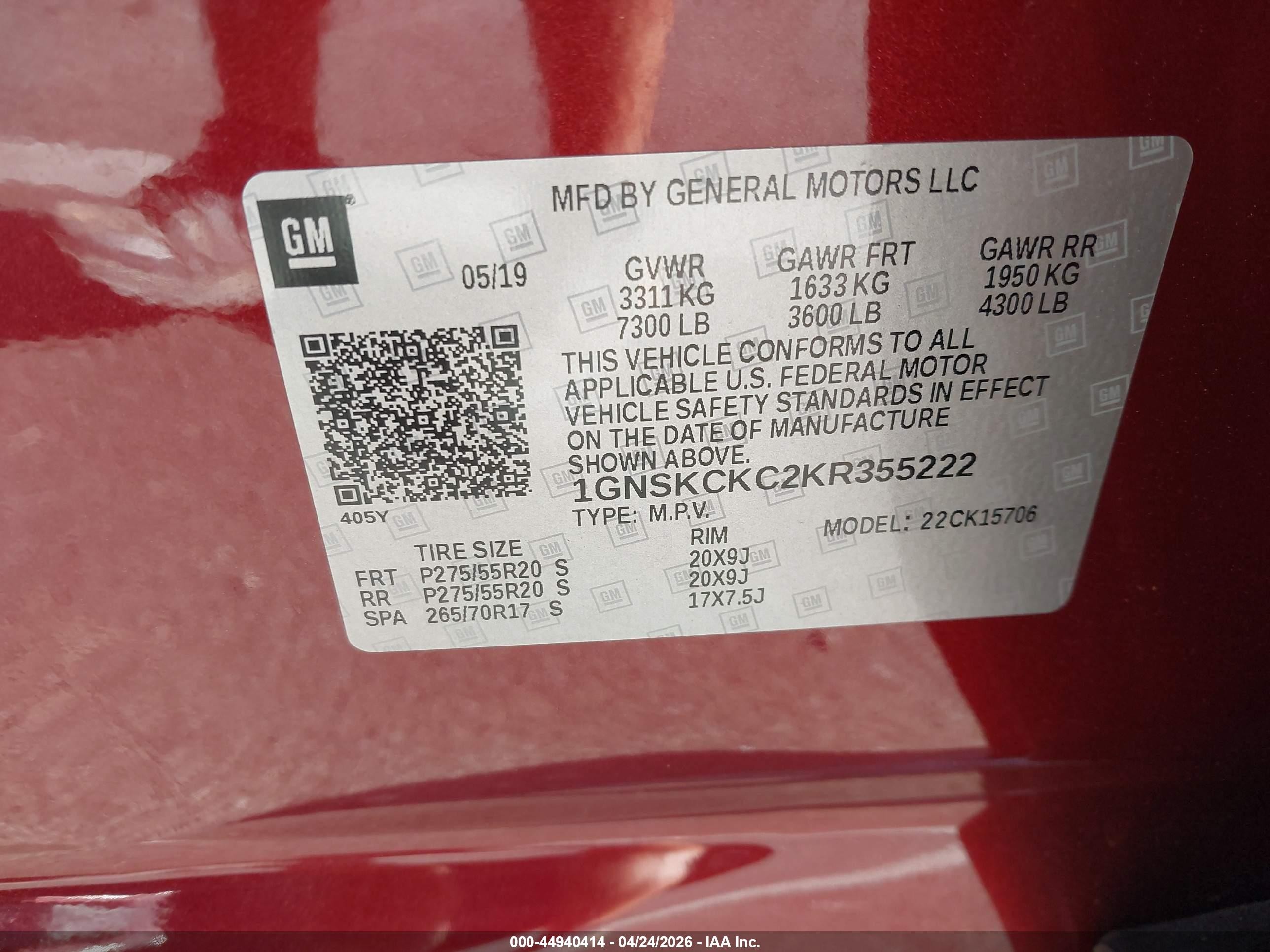 2019 Chevrolet Tahoe Premier Red vin: 1GNSKCKC2KR355222