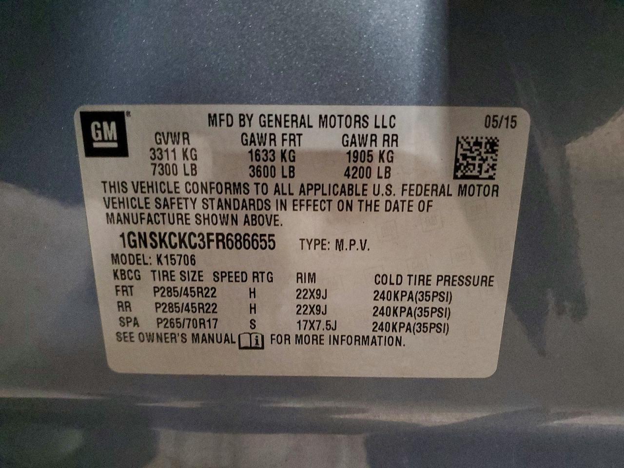 2015 Chevrolet Tahoe K1500 Ltz Gray vin: 1GNSKCKC3FR686655