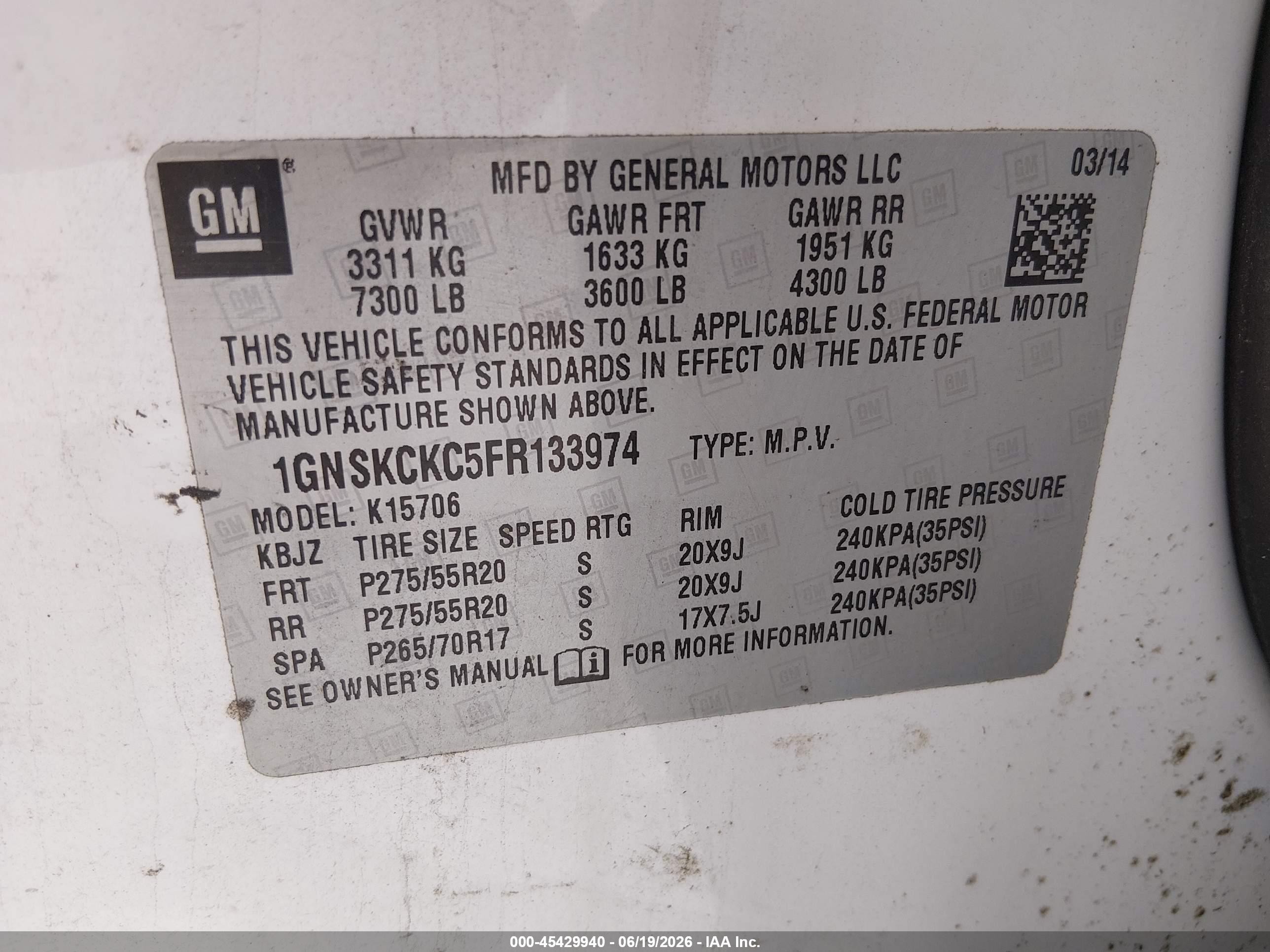 2015 Chevrolet Tahoe Ltz Белый vin: 1GNSKCKC5FR133974